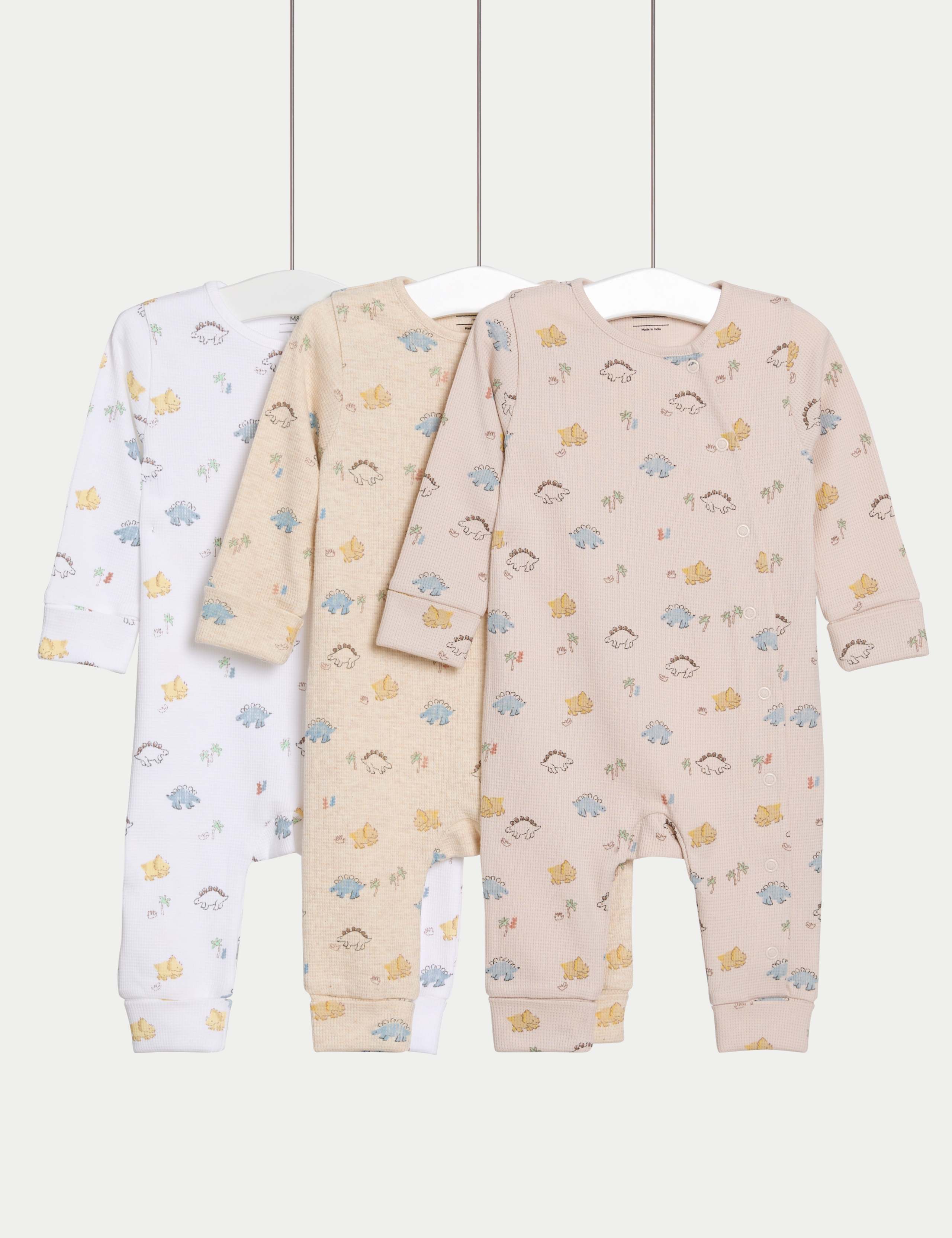 3 Pack Pure Cotton Dinosaur Sleepsuits (6½lbs-3 Yrs) 1 of 1