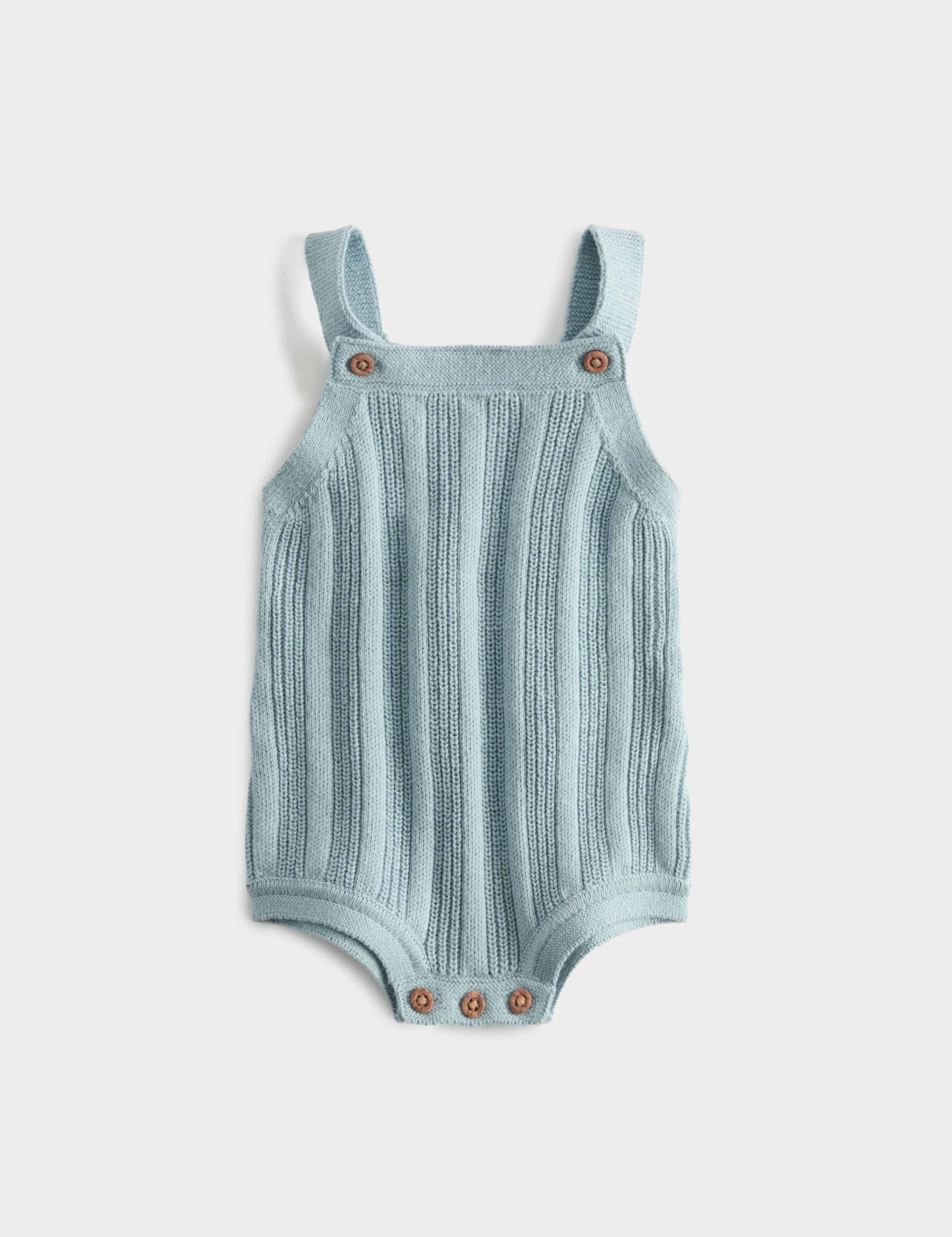 Pure Cotton Knitted Bibshort (0-12 Mths) 1 of 3