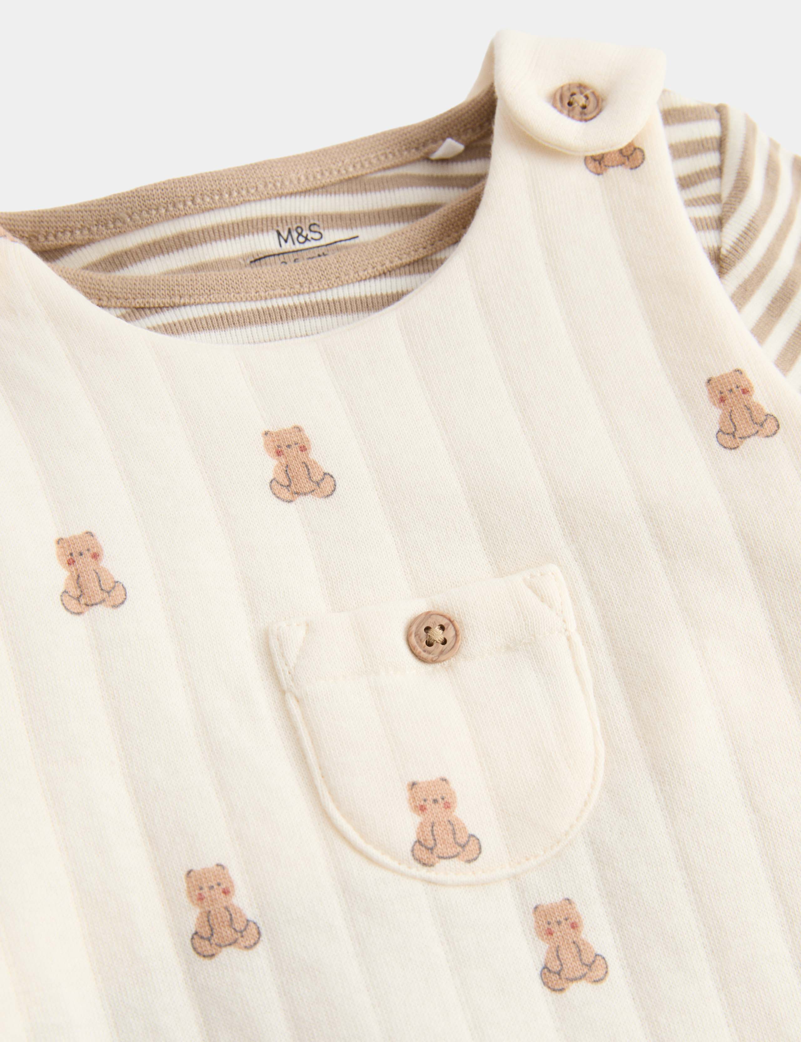 2 Piece Cotton Rich Teddy Dungaree Outfit (7lbs - 1 yrs) 2 of 3