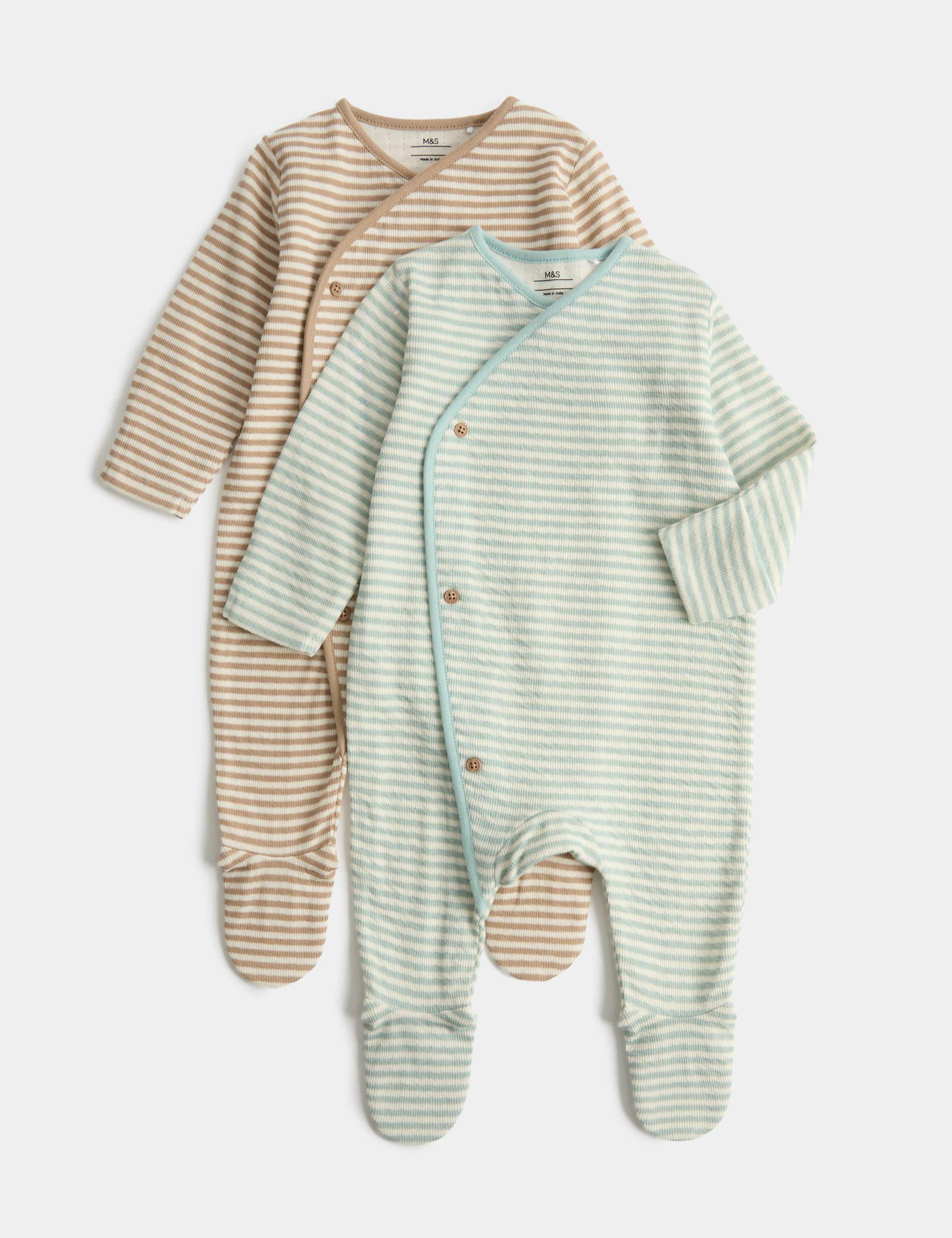 2 Pack Pure Cotton Wrap Sleepsuits (7lbs - 3 Yrs) 1 of 2