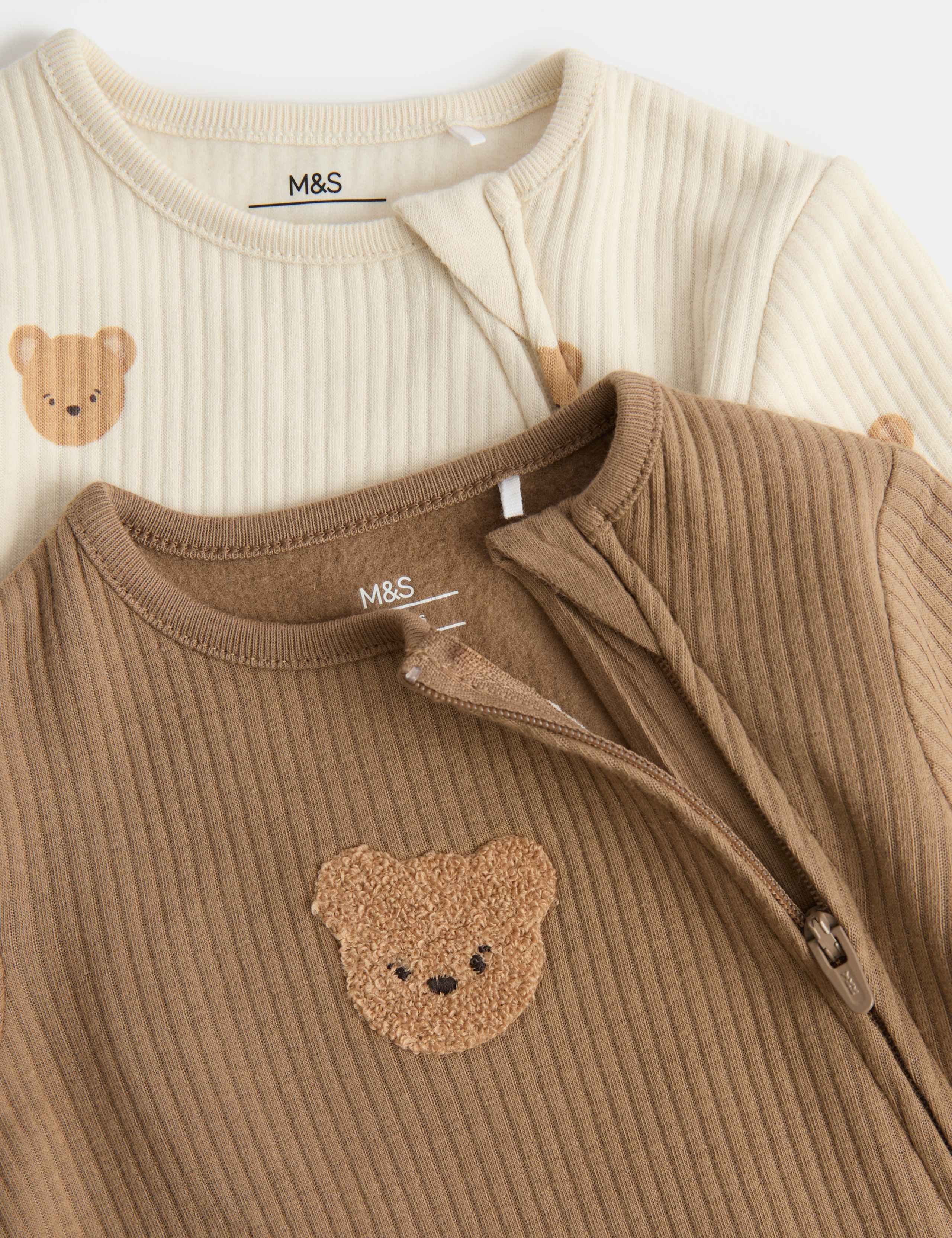2 Pack Cotton Blend Bear Sleepsuits (0-3 Yrs) 2 of 2