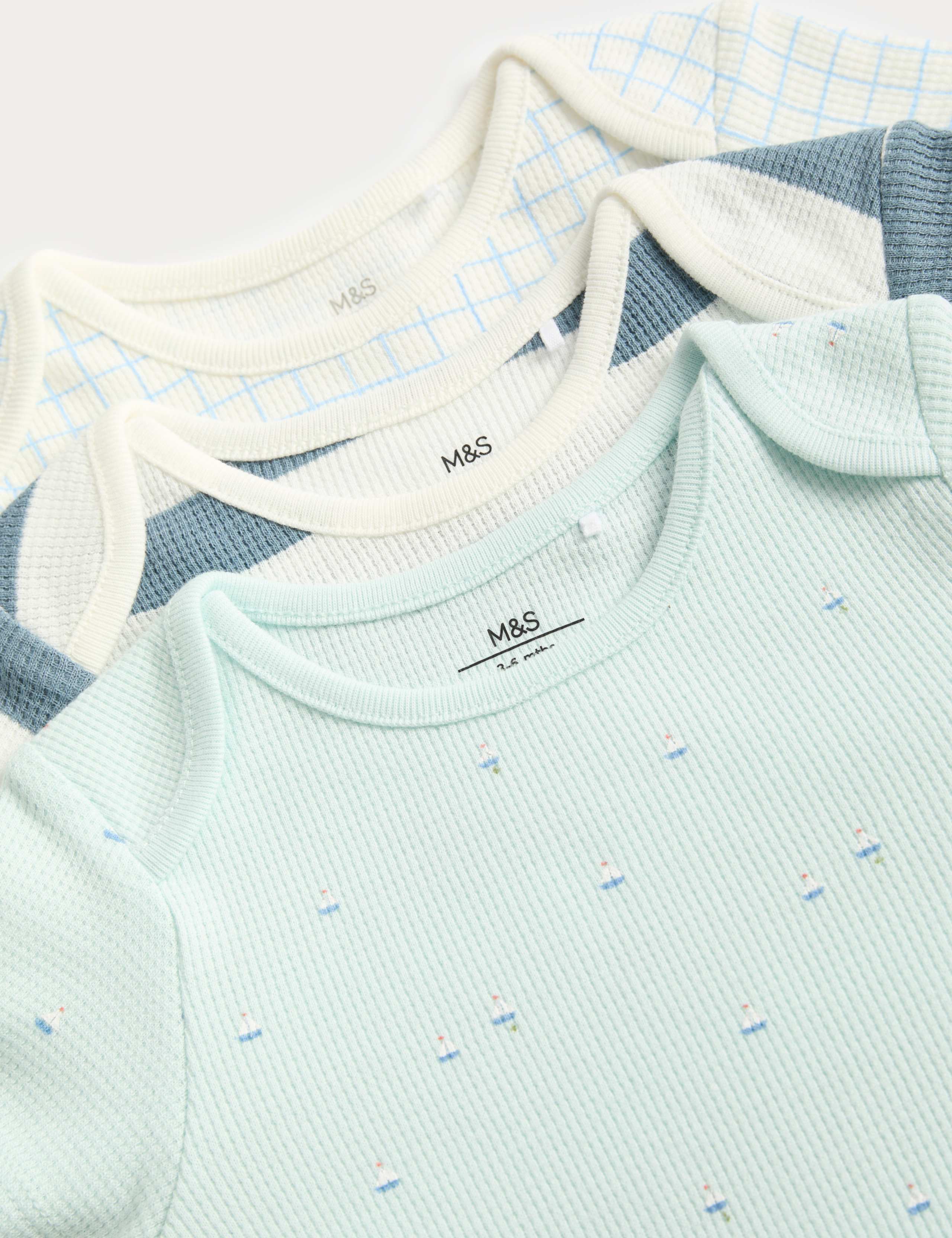 3 Pack Pure Cotton Nautical Bodysuits (0-3 Years) 3 of 3