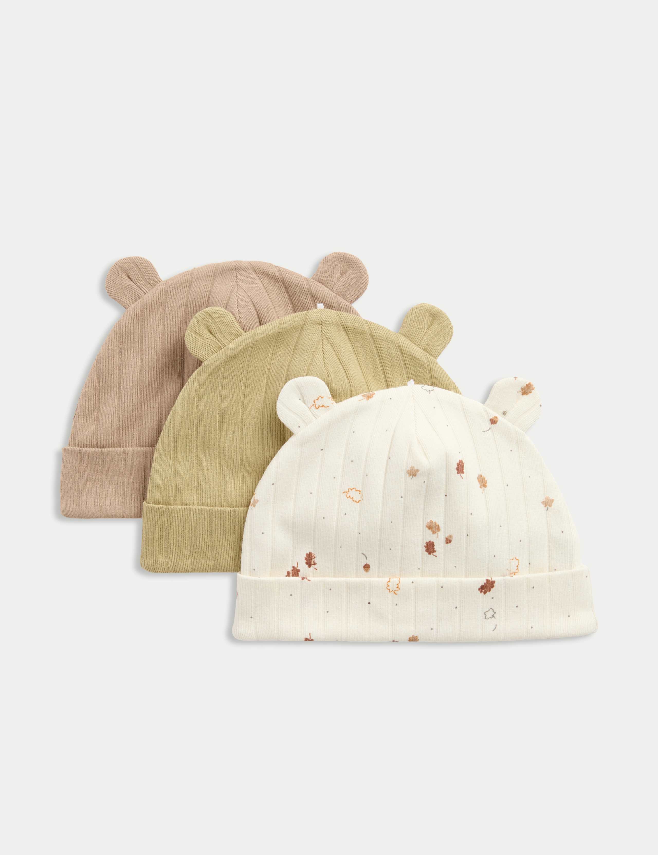 3 Pack Cotton Rich Leaf Print Hats 1 of 2