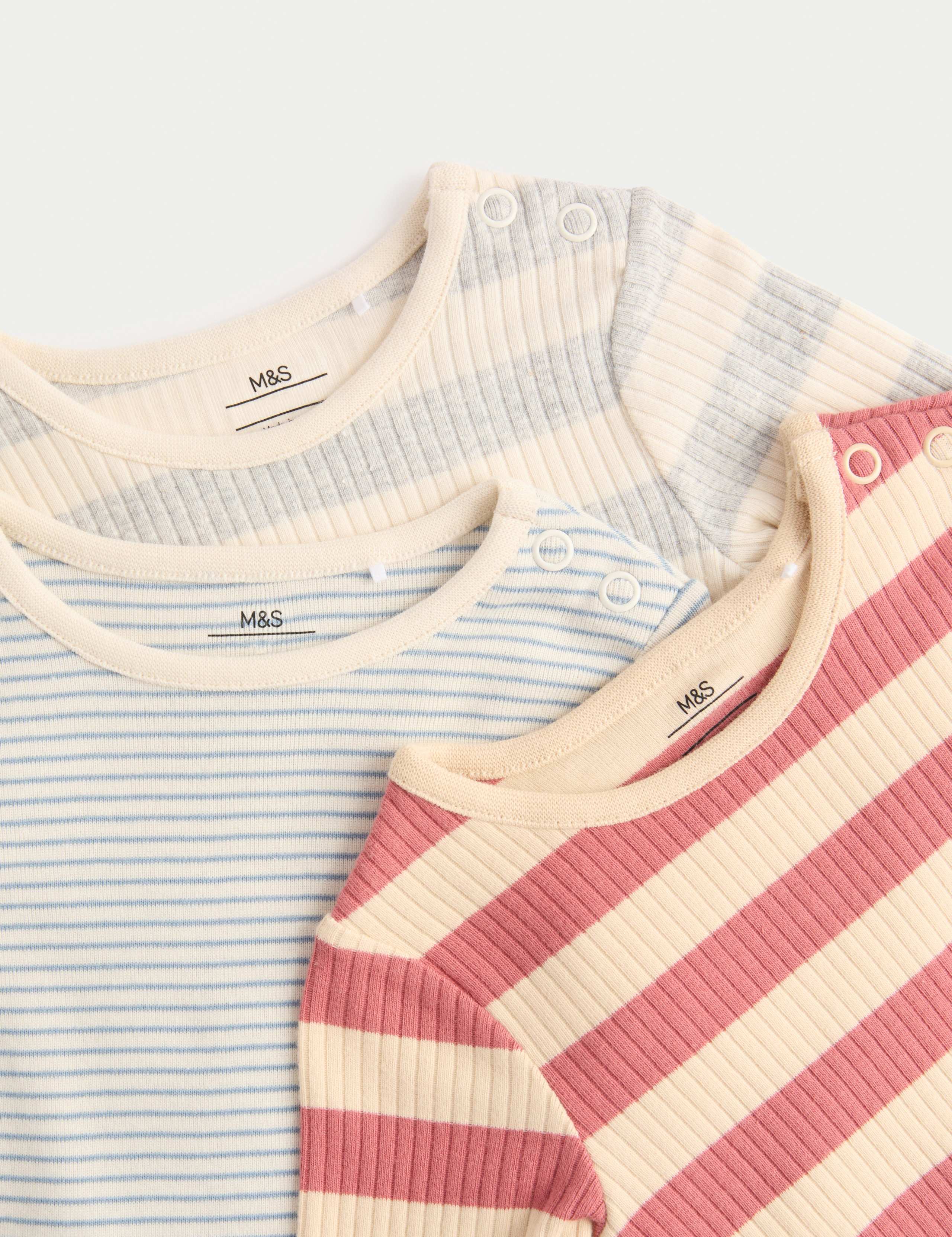 3pk Cotton Rich Striped Long Sleeve Bodysuits (0-3 Yrs) 2 of 3