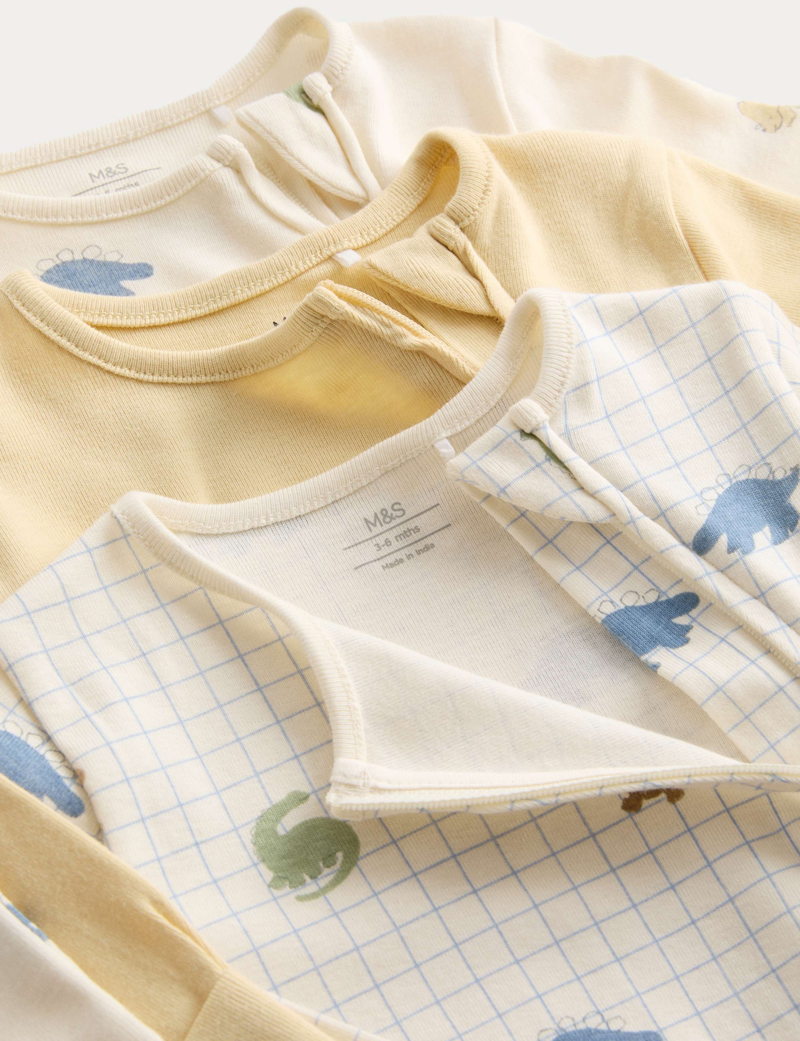 3pk Pure Cotton Dinosaur Print Sleepsuits (0 Mths-3 Yrs) 2 of 2