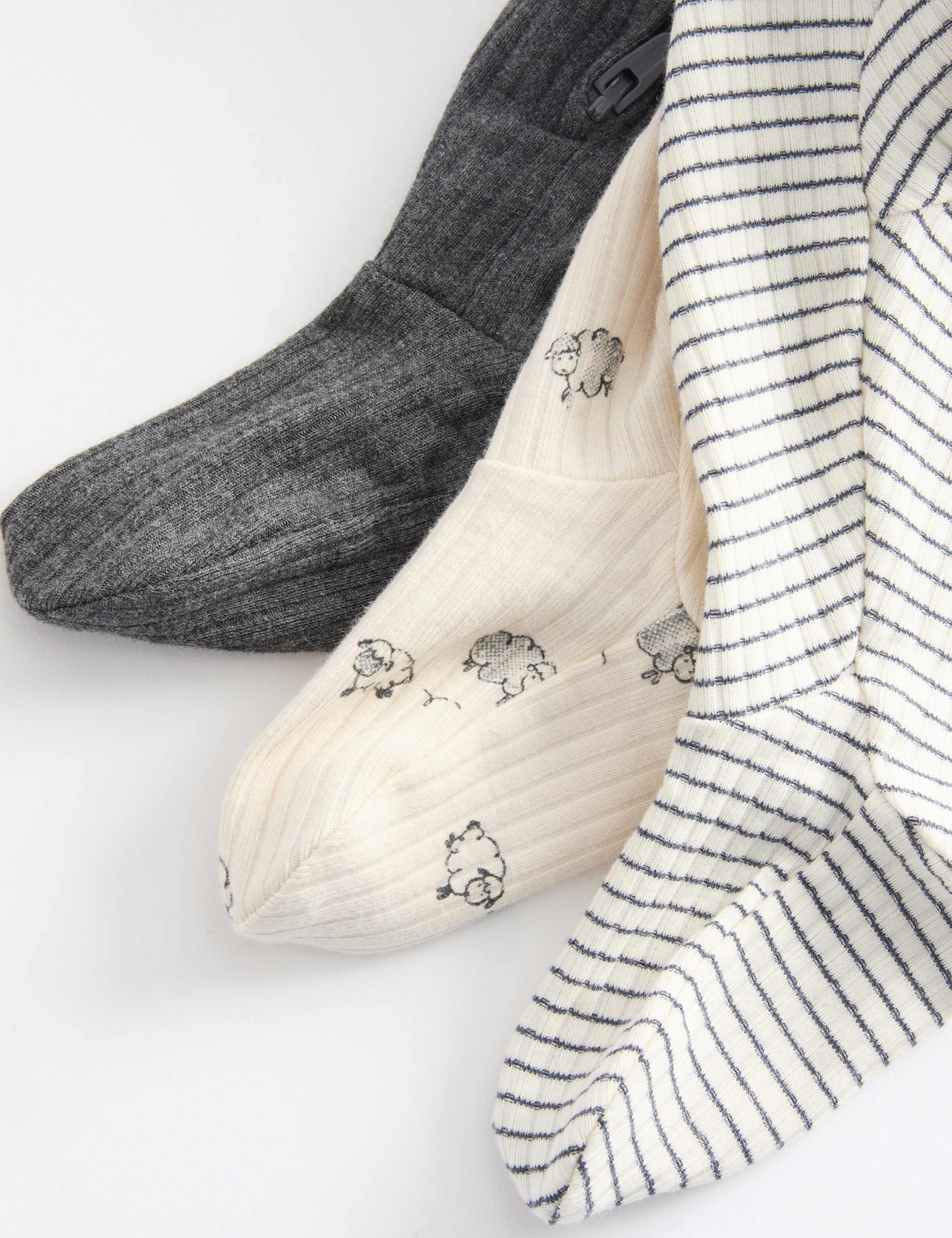 3 Pack Cotton Rich Sheep Ribbed Sleepsuits (6½lbs-3 Yrs) 3 of 3