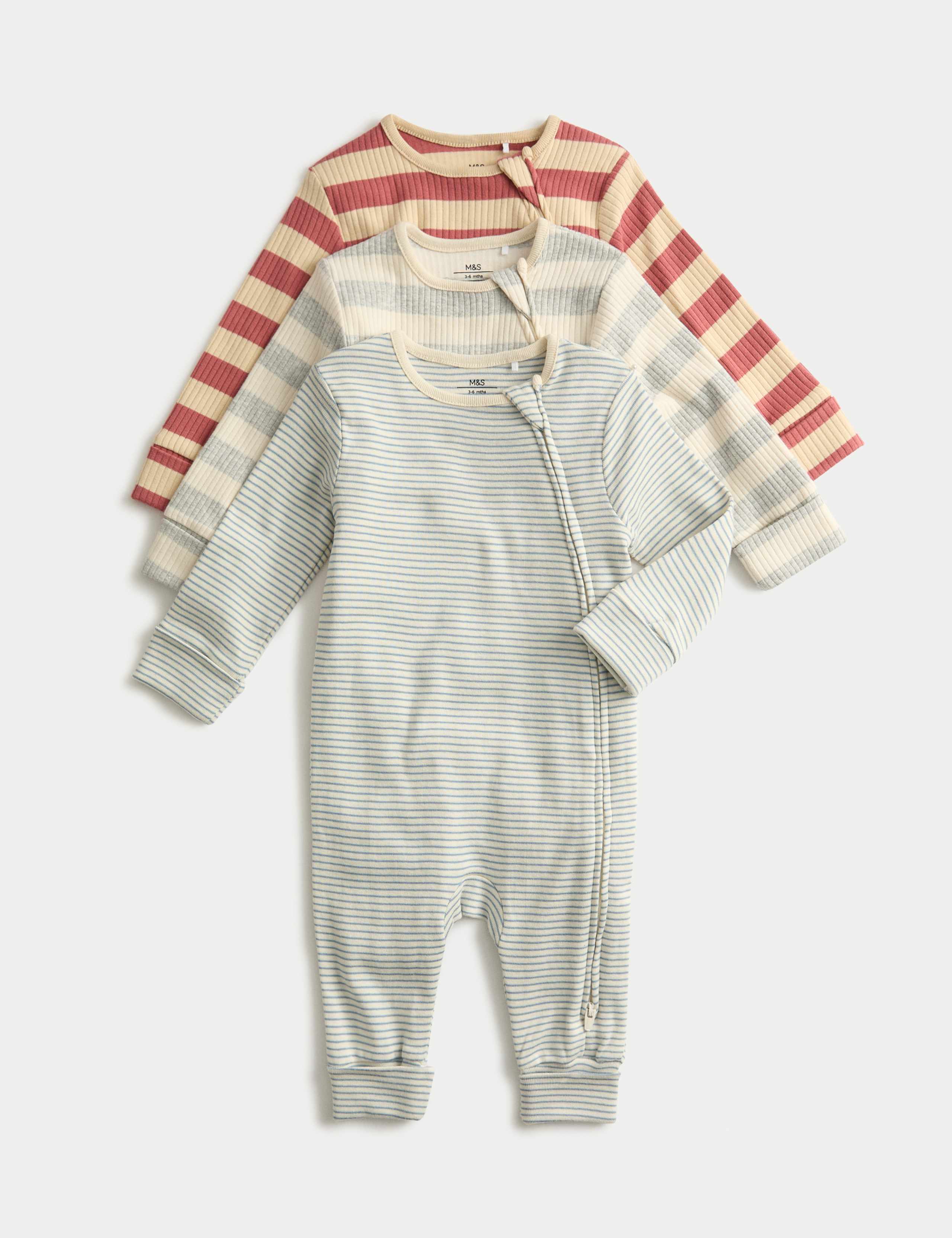 3 Pack Cotton Rich Stripe Sleepsuits (0-3 Yrs) 1 of 3