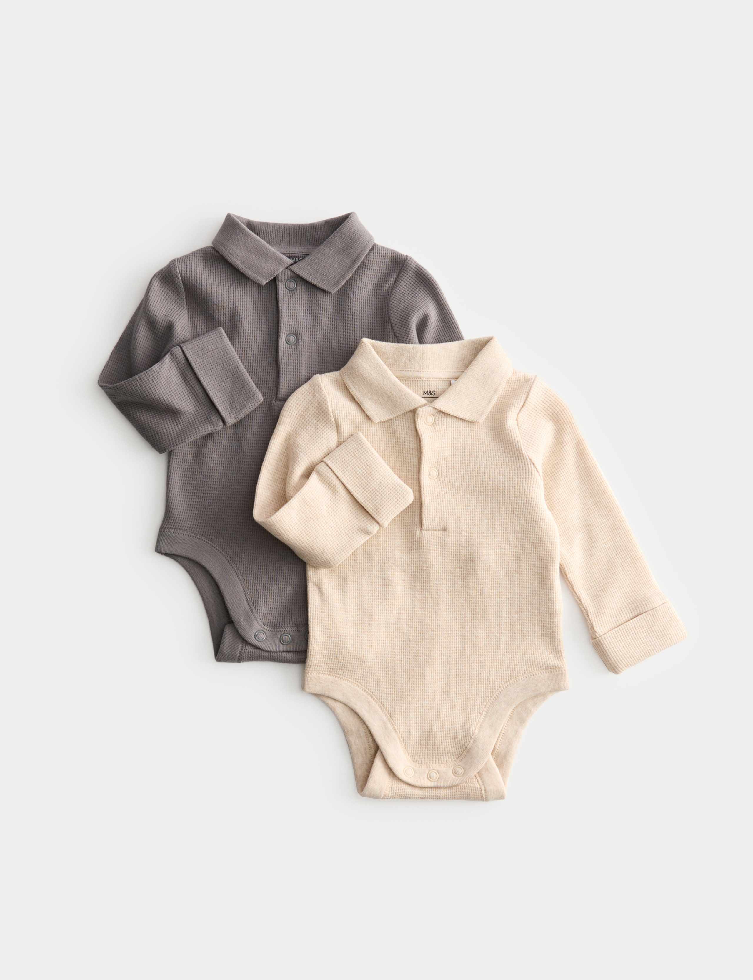 2 Pack Pure Cotton Long Sleeve Polo Bodysuits (0-3Yrs) 1 of 3
