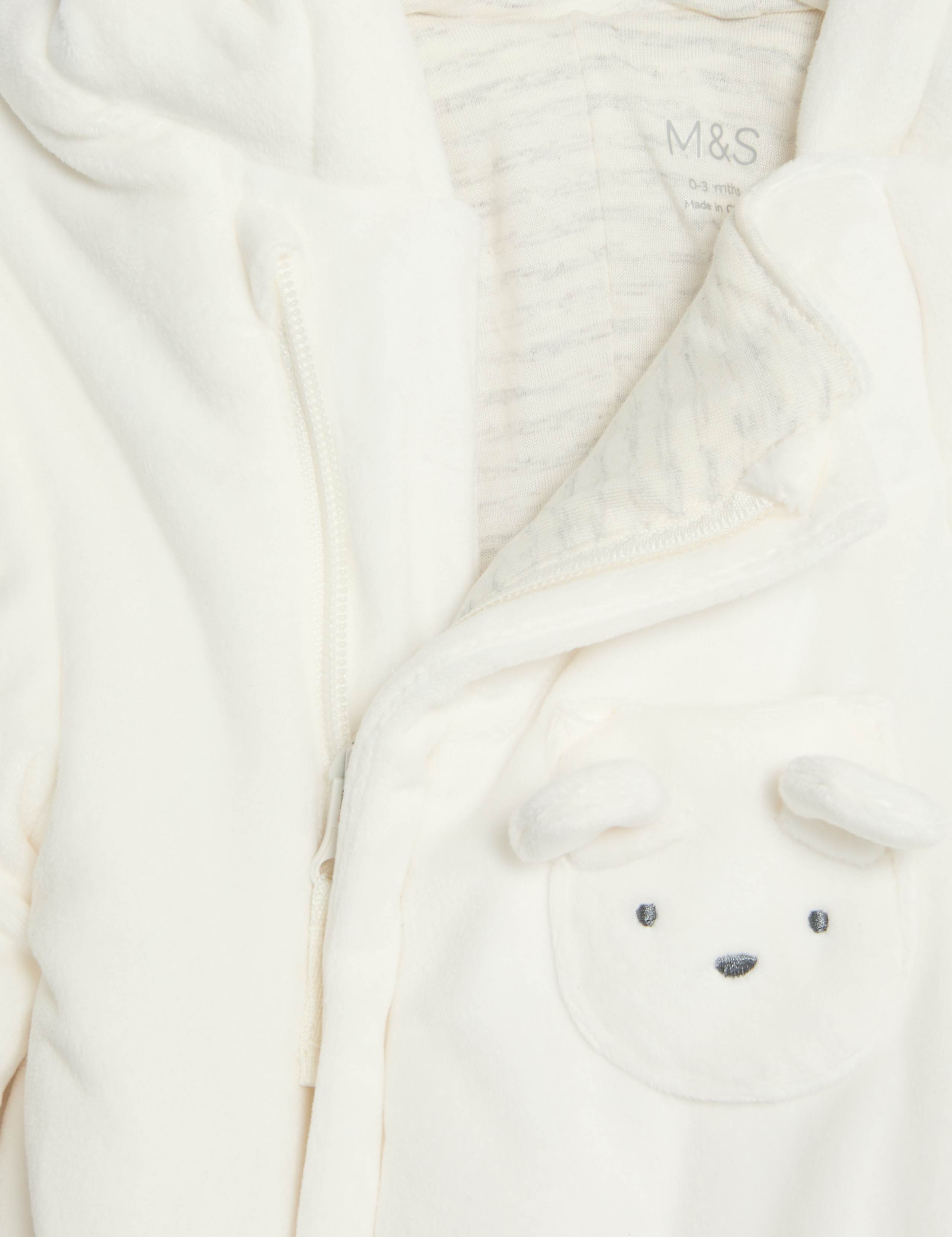 Velour Bear Pocket Hooded Pramsuit (0-12 Mths) 3 of 4