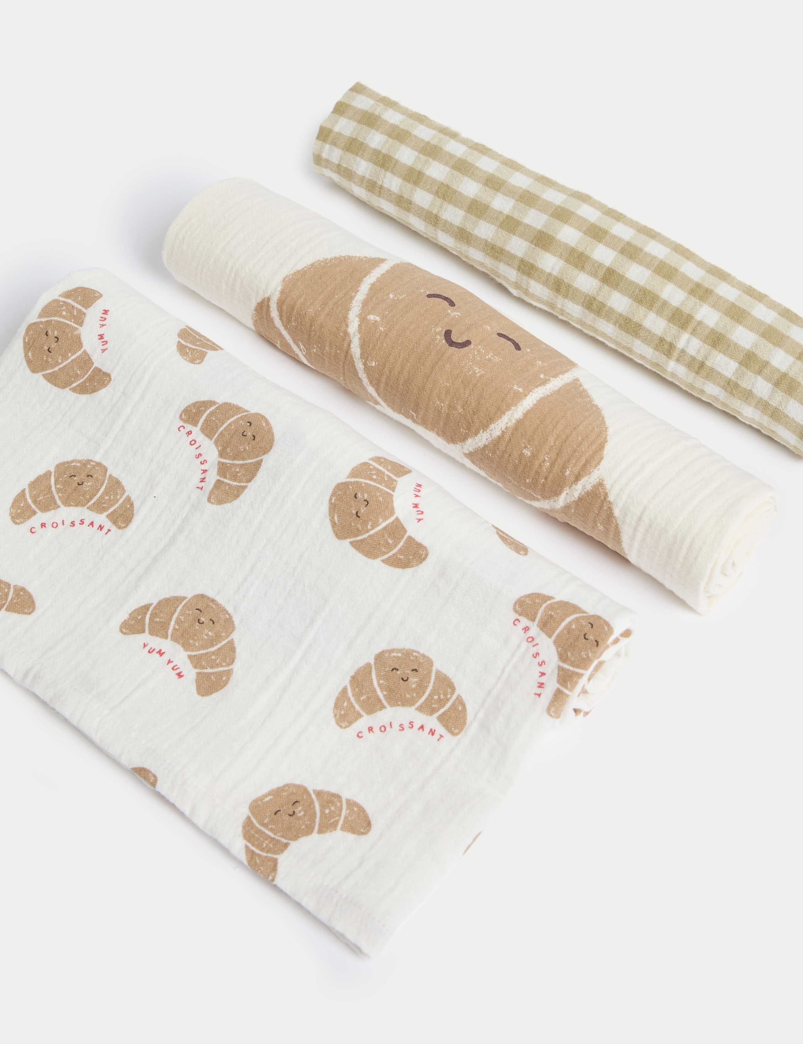 3pk Pure Cotton Croissant Muslins 1 of 3