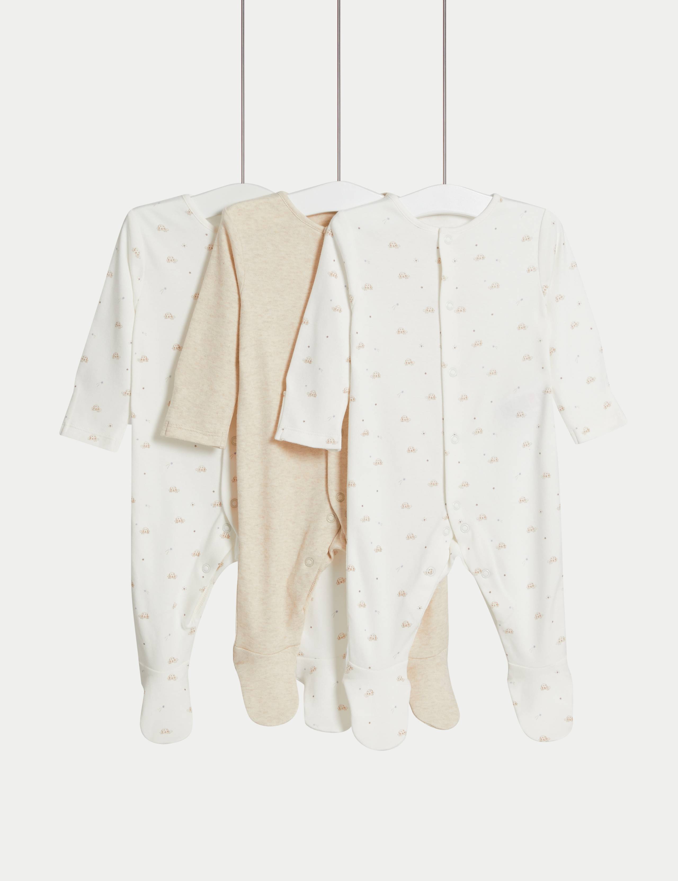 3 Pack Pure Cotton Turtle Sleepsuits (0-3 Yrs) 1 of 1