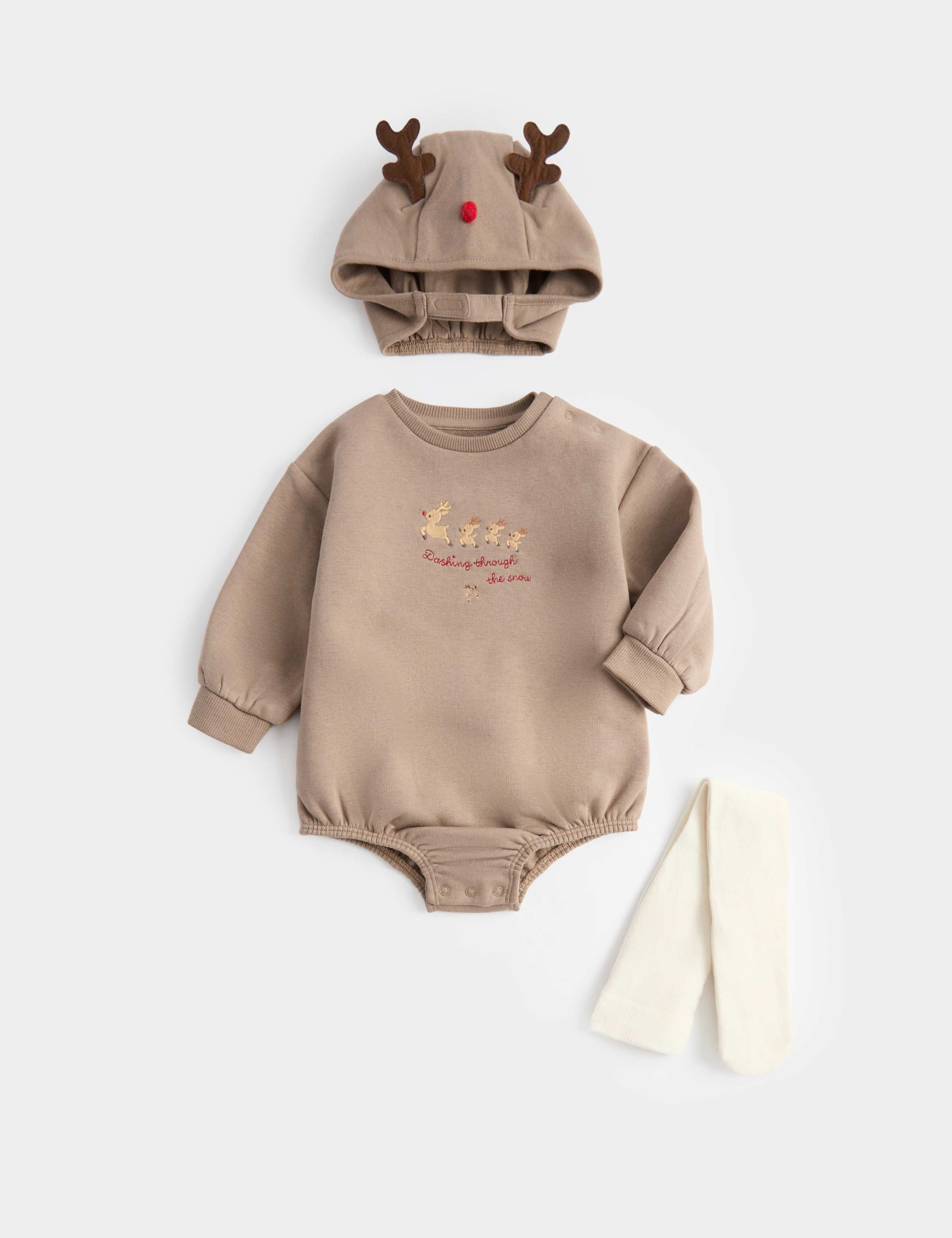 3 Piece Reinder Paddler, Hat & Tights Outfit (0-12 Mths) 1 of 3