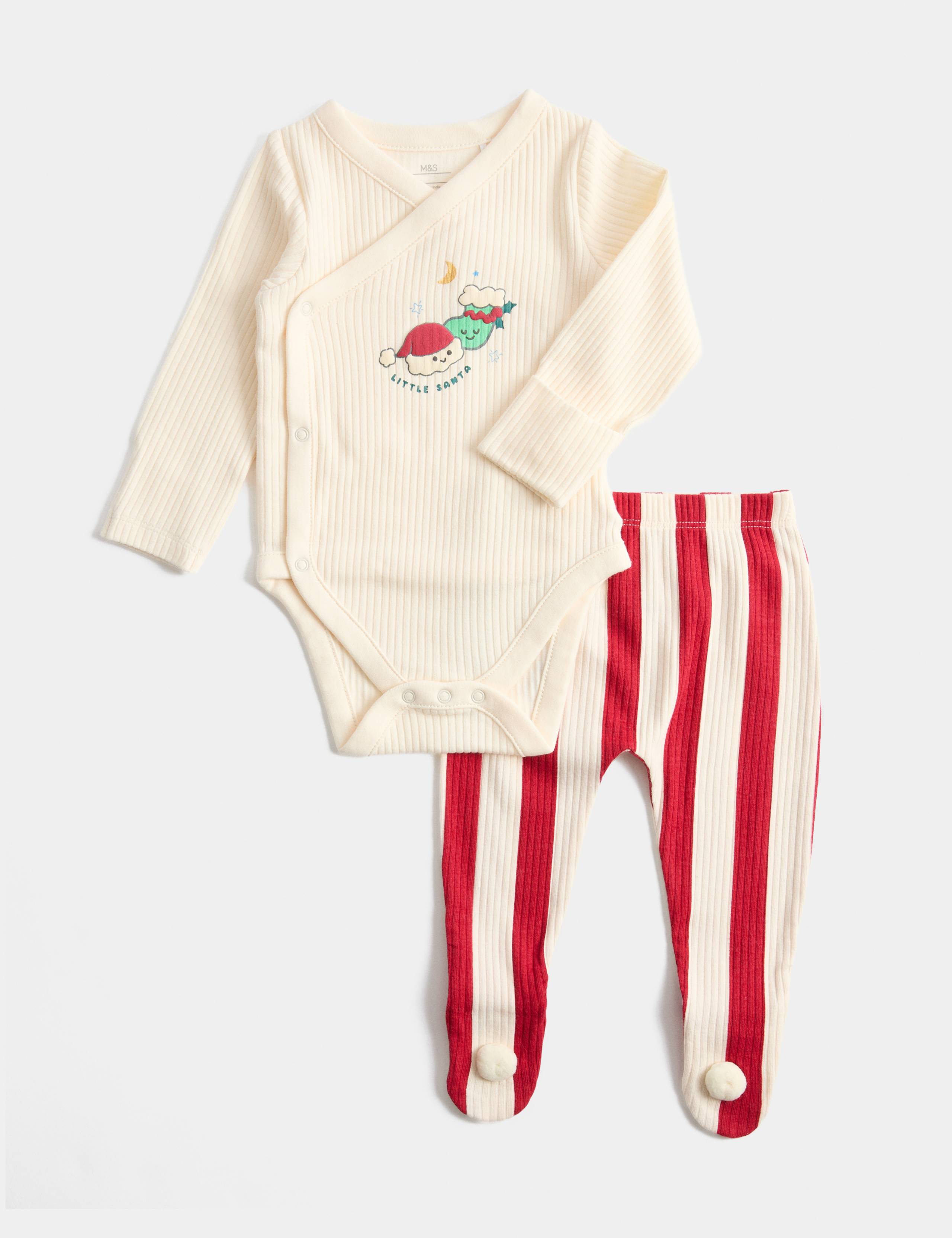 2 Piece Cotton Rich Little Santa Crawler Outfit (0-12 Mths) 1 of 3