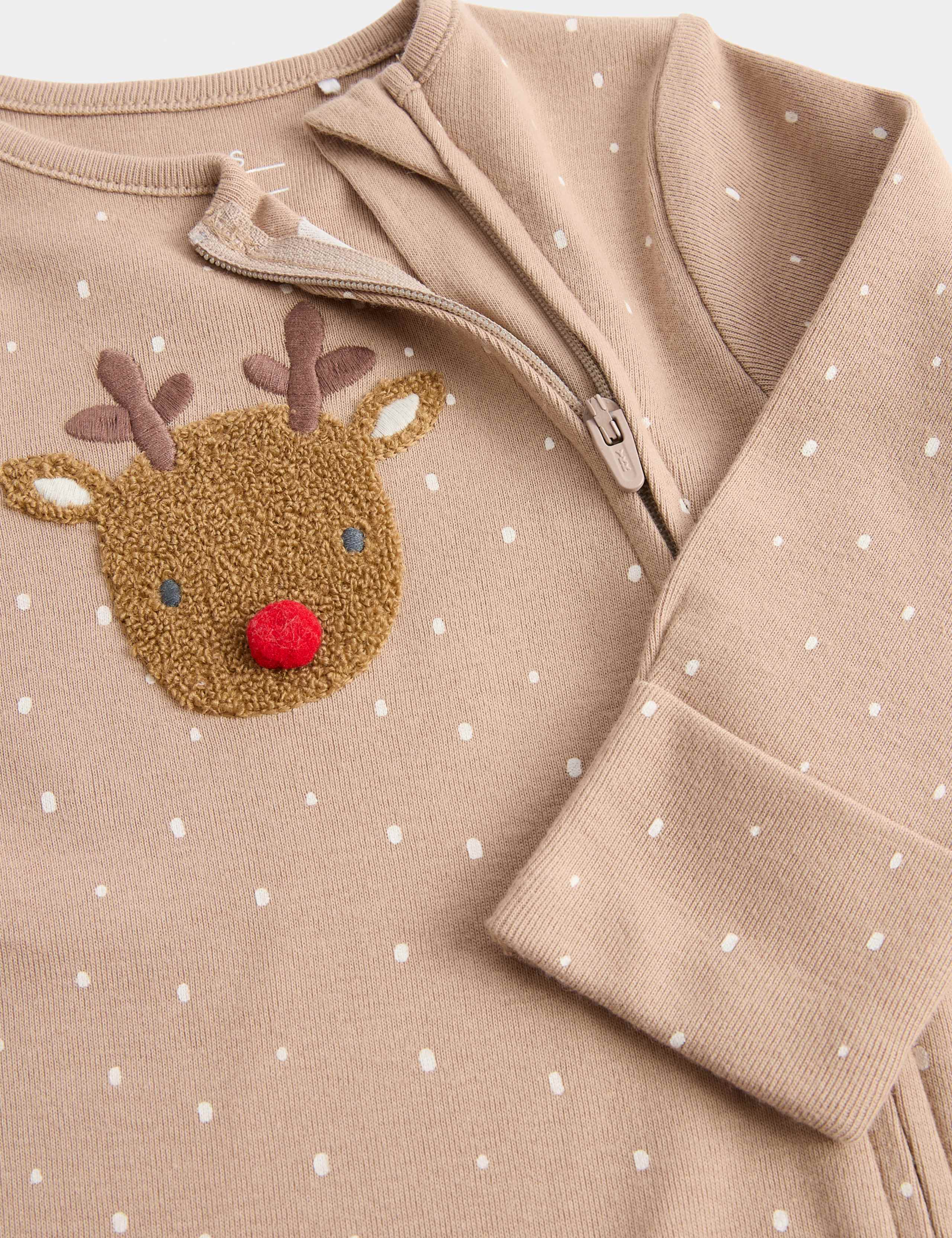 Pure Cotton Christmas Reindeer Sleepsuit (7lbs - 12 Mths) 2 of 3