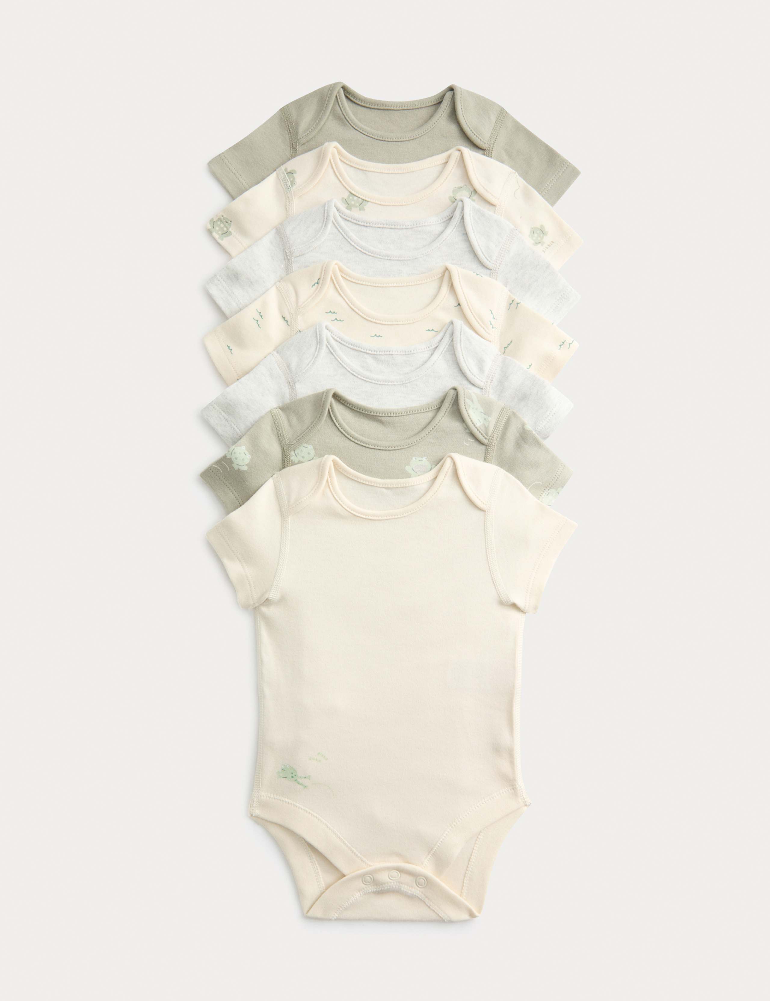 7 Pack Pure Cotton Frog Print Bodysuits (0-3 Yrs) 1 of 3