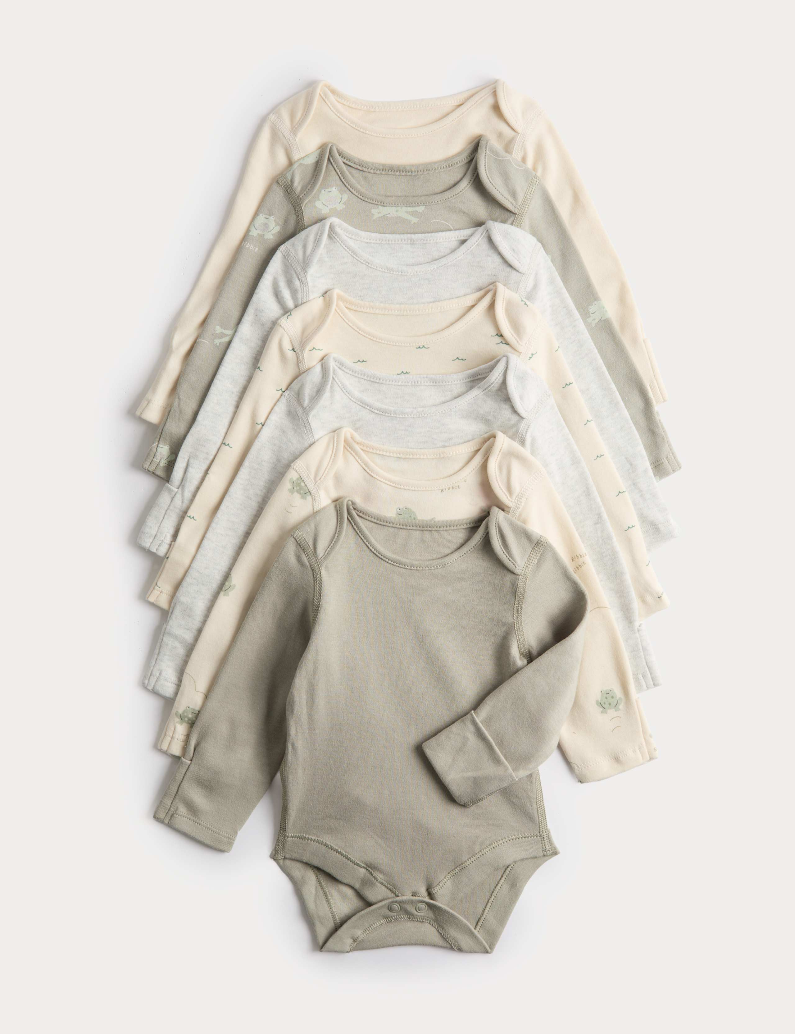 7 Pack Pure Cotton Frog Print Bodysuits (5lbs-3 Yrs) 1 of 4