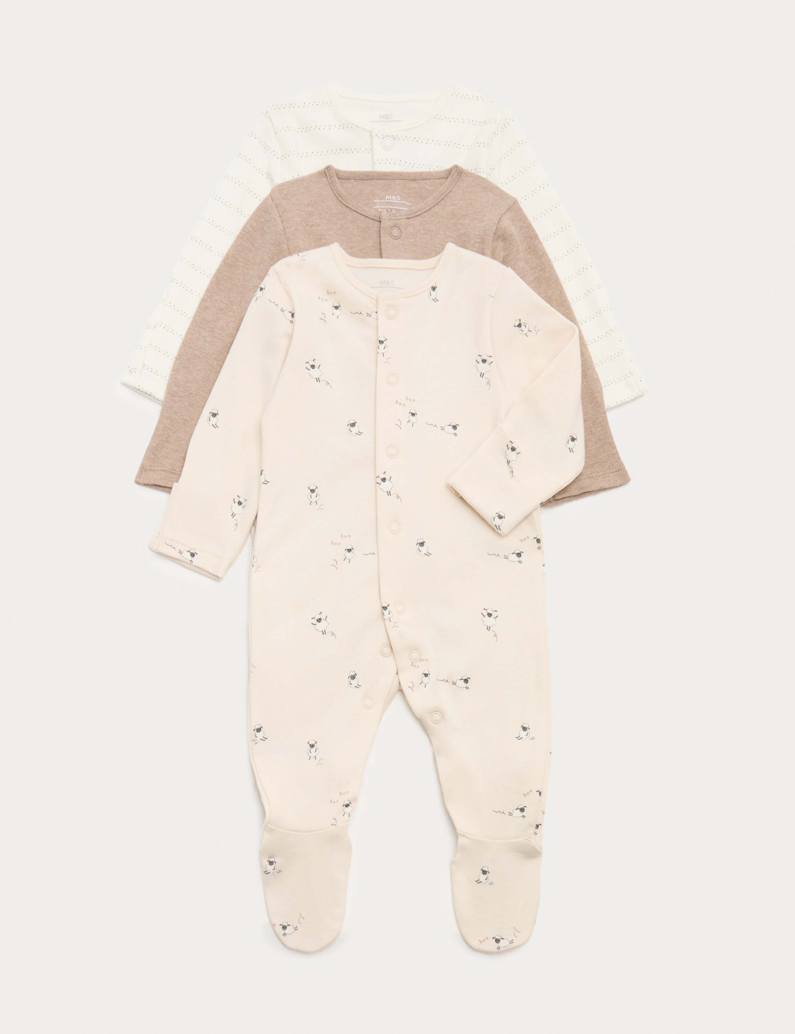 3 Pack Pure Cotton Sleepsuits (5lbs- 3 Yrs) 1 of 3