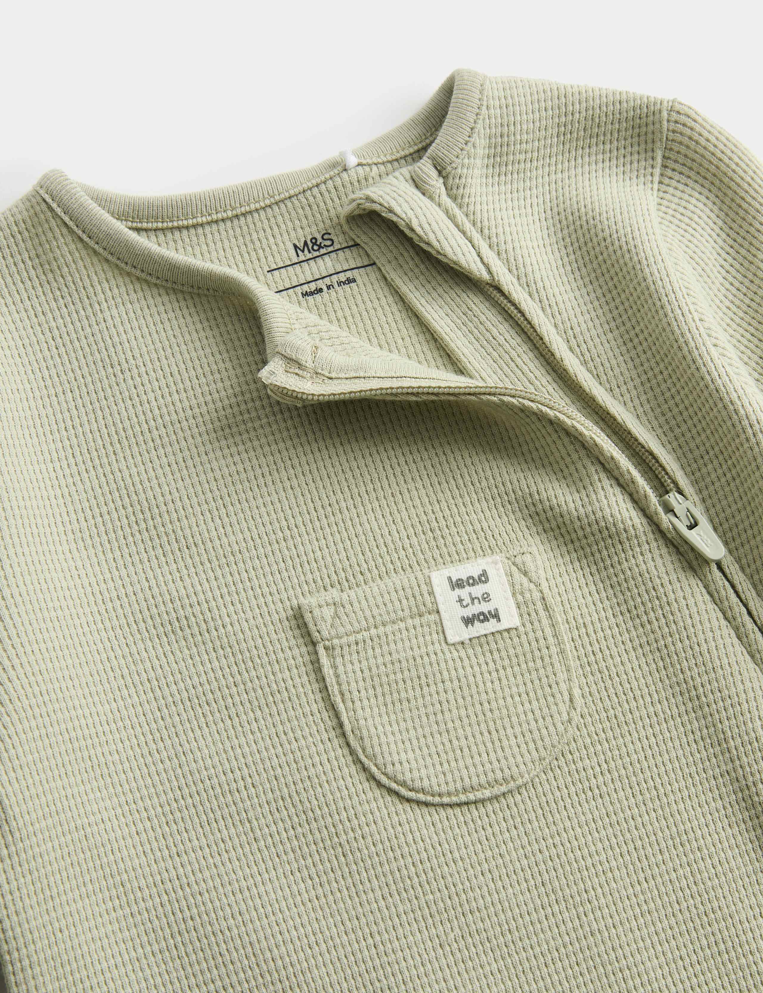 3 Pack Pure Cotton Waffle Sleepsuits (6lbs 3oz-3 Yrs) 2 of 3