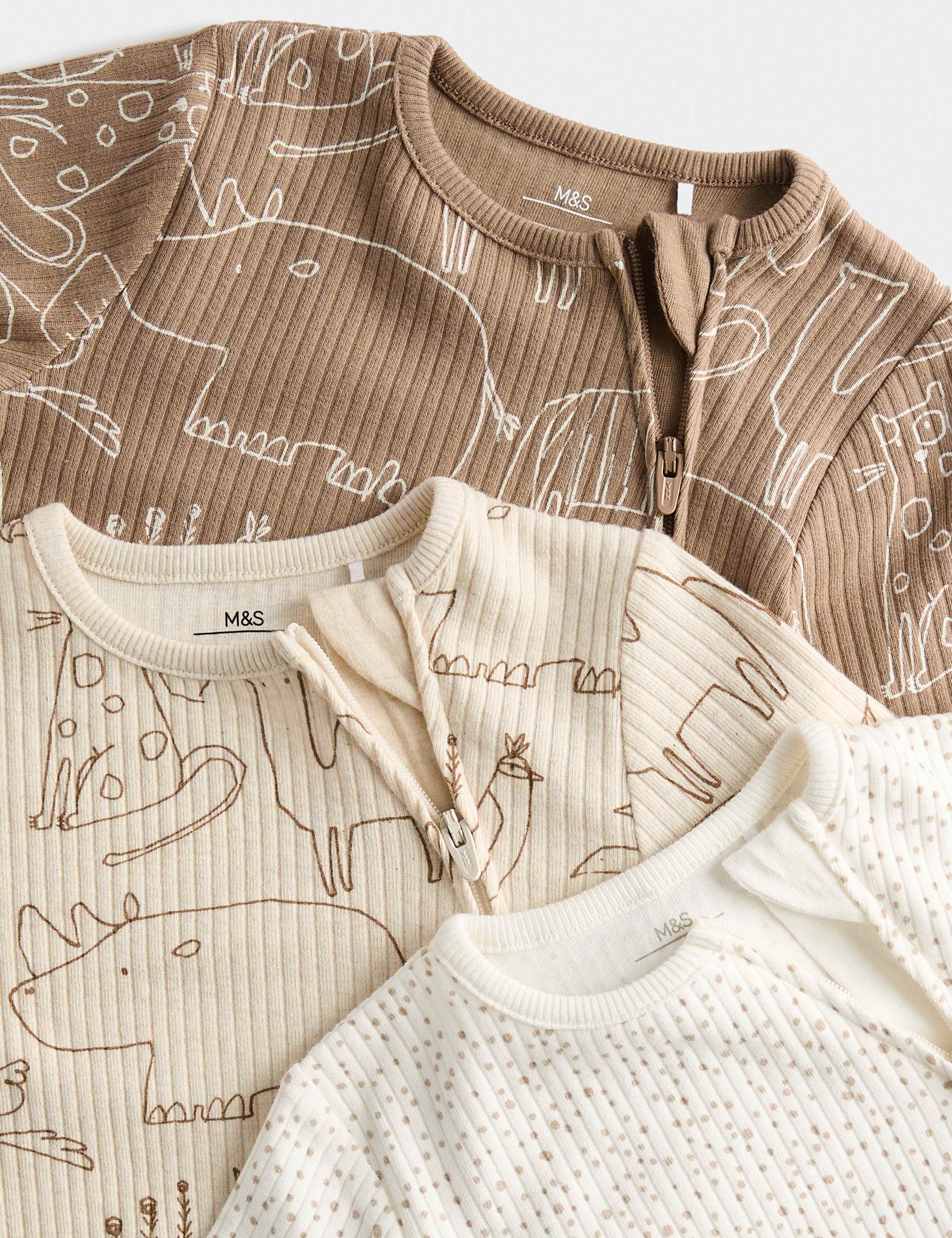 3 Pack Cotton Rich Safari Sleepsuits (6½lbs - 3 Yrs) 2 of 3