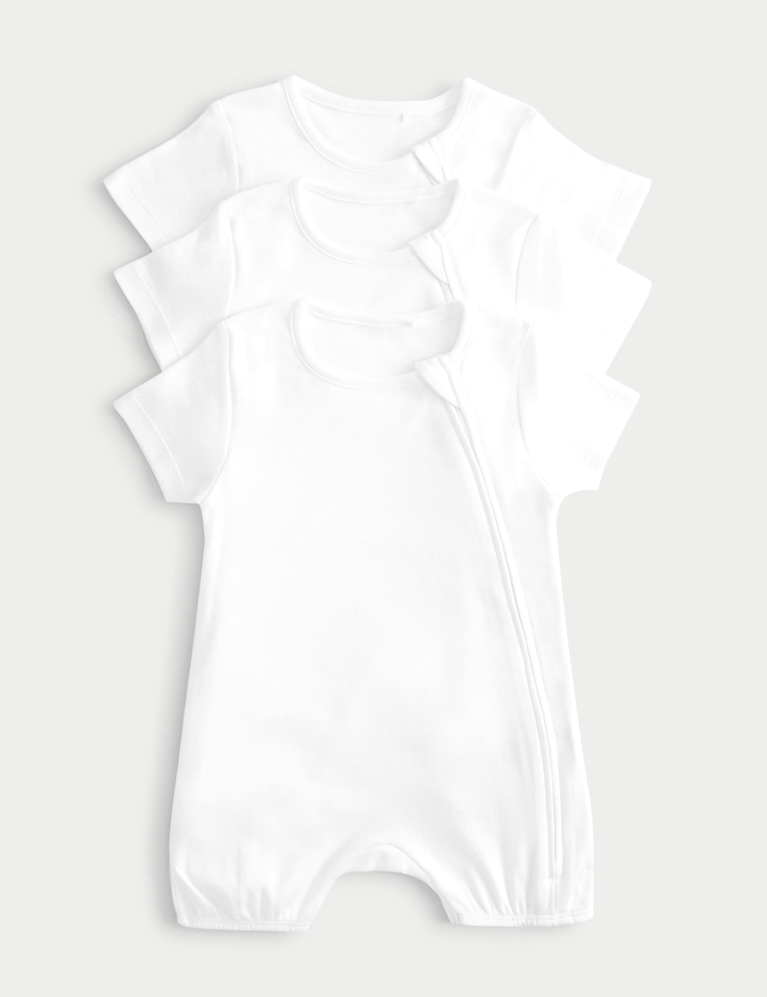 3 Pack Pure Cotton White Rompers (0-3 Yrs) 1 of 2