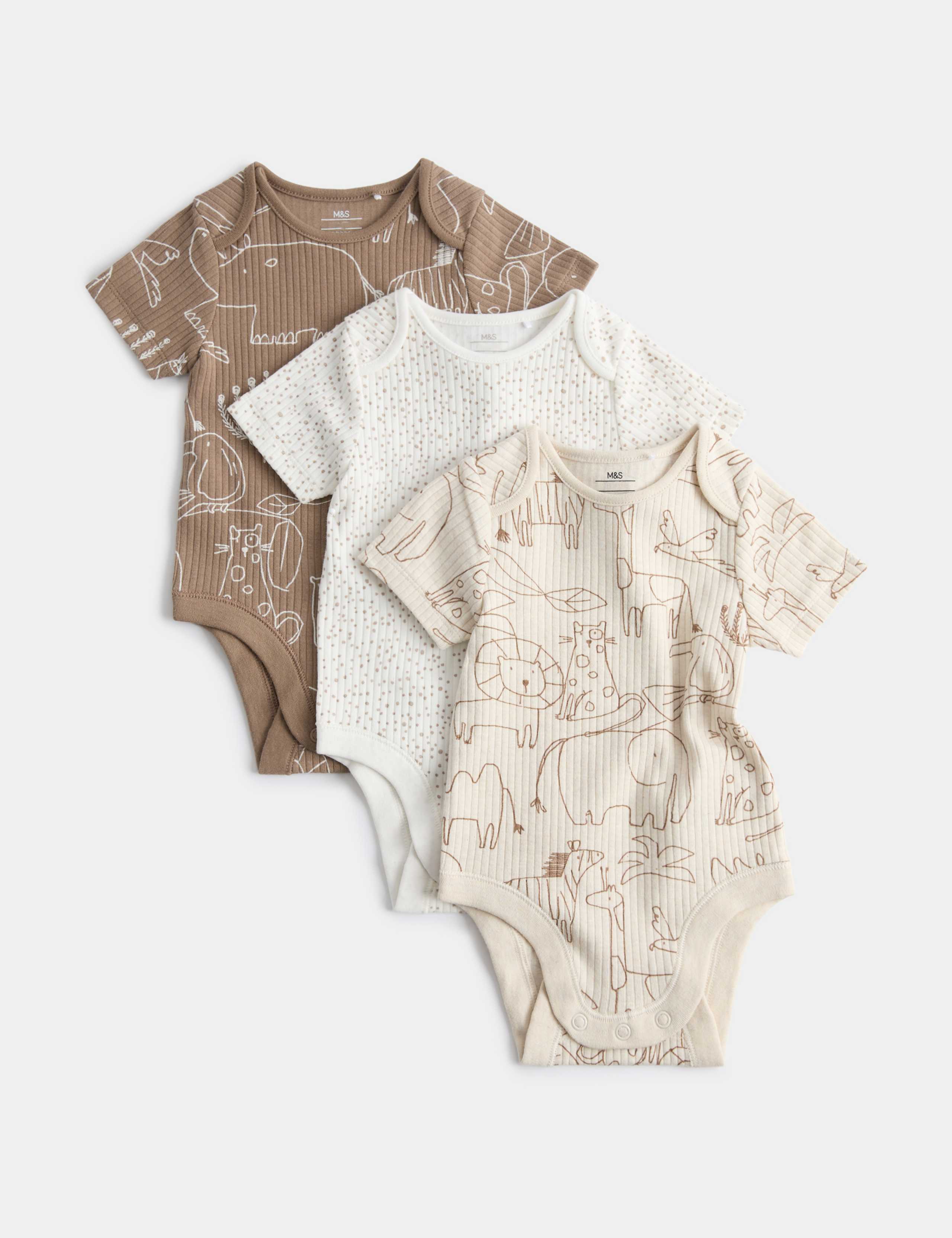 3 Pack Cotton Rich Safari Bodysuits (7lbs - 3 Yrs) 2 of 4