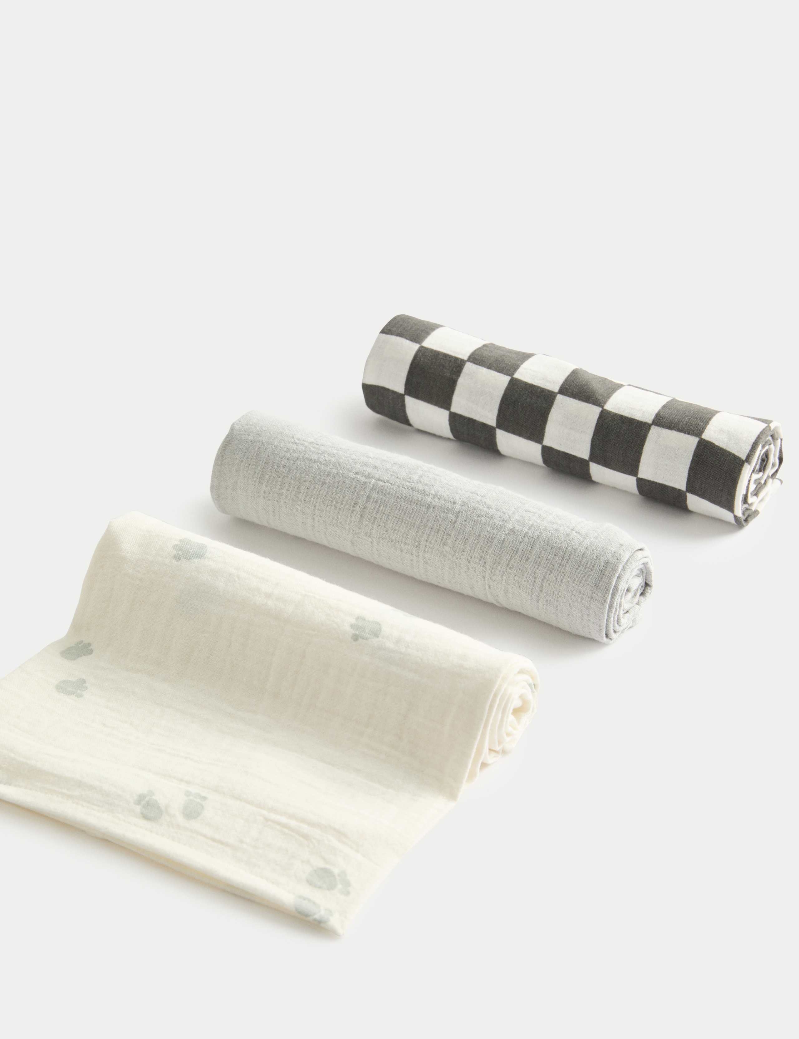 3pk Pure Cotton Checked Muslin Squares 1 of 2