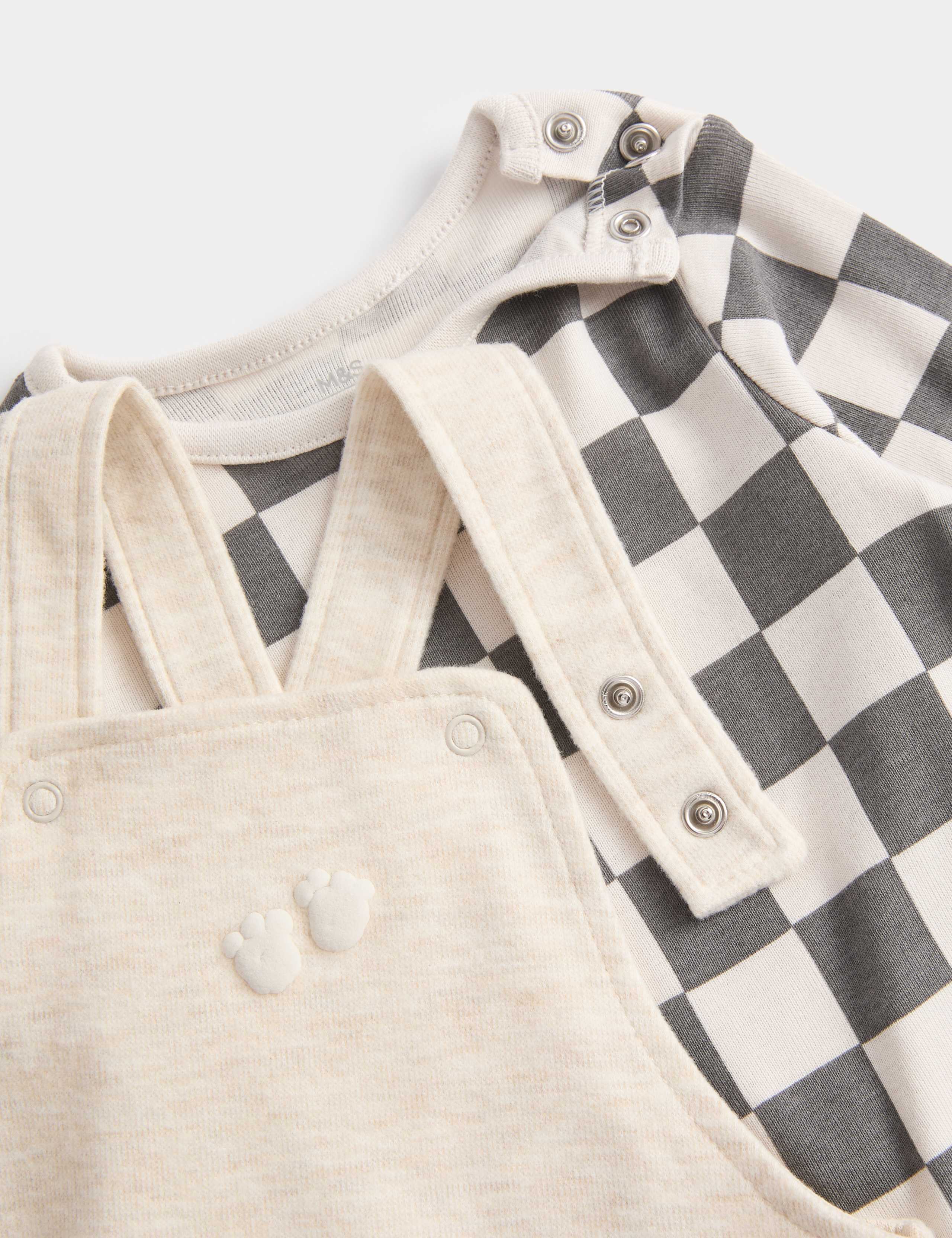 2 Piece Cotton Rich Checked Dungaree Outfit (7lbs-1 Yrs) 2 of 3