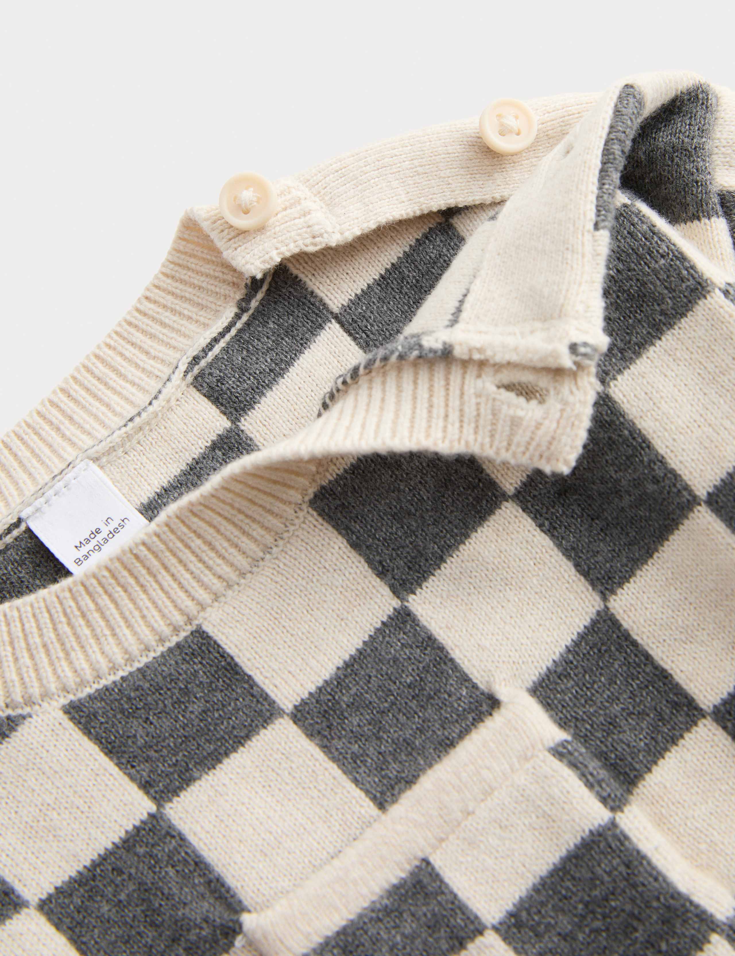 Pure Cotton Checkerboard Knitted All in One (0-12 Mths) 3 of 3