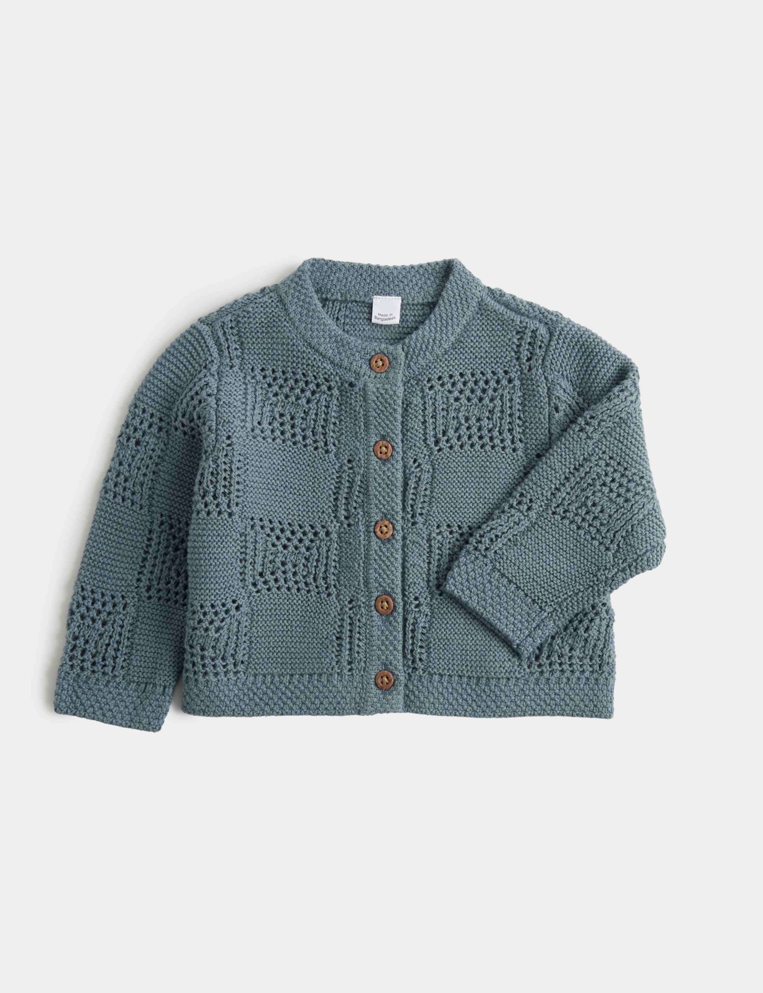 Pure Cotton Knitted Cardigan (7lbs-12 Mths) 1 of 2