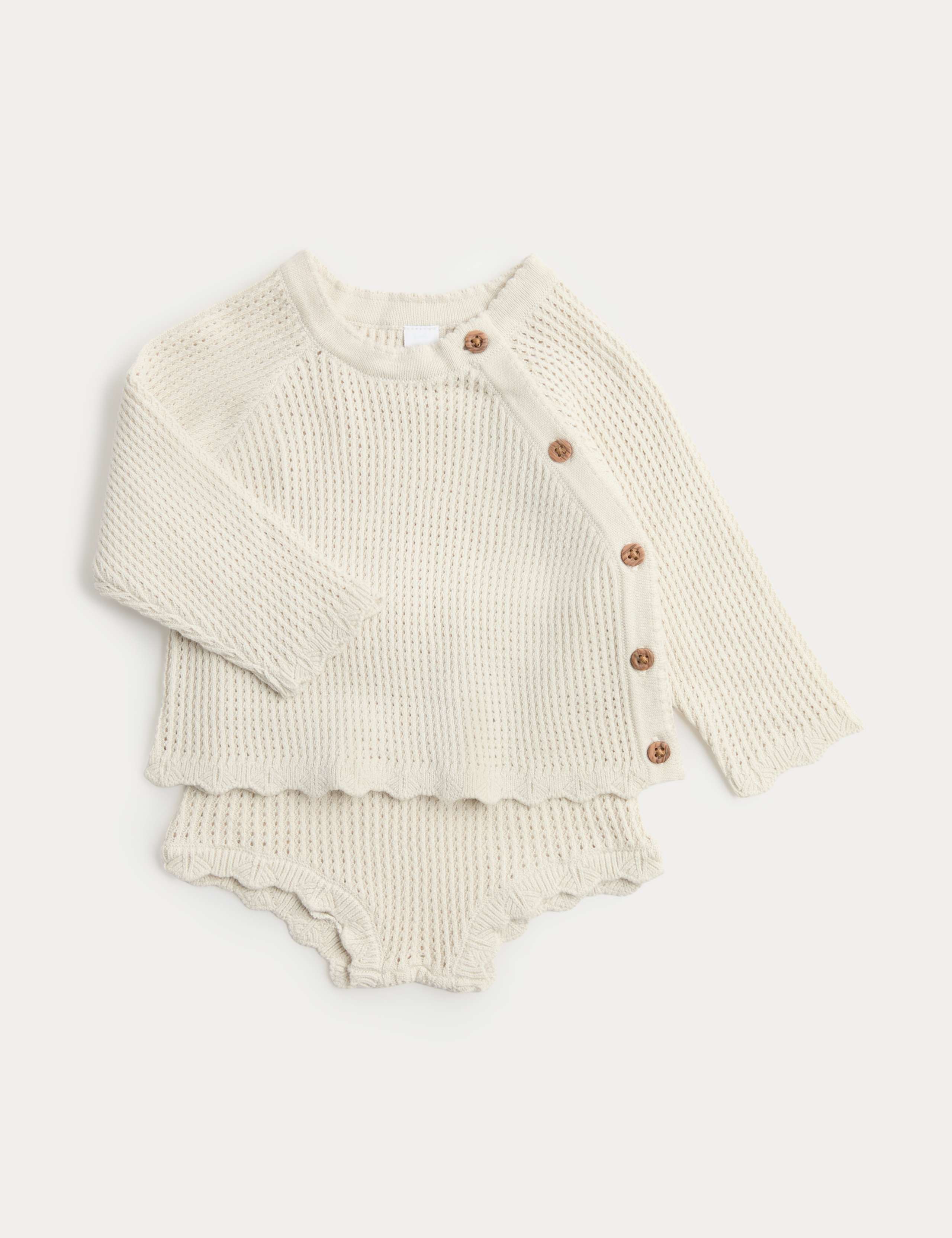 2 Piece Pure Cotton Knitted Outfit (7lbs-12 Mths) 1 of 3
