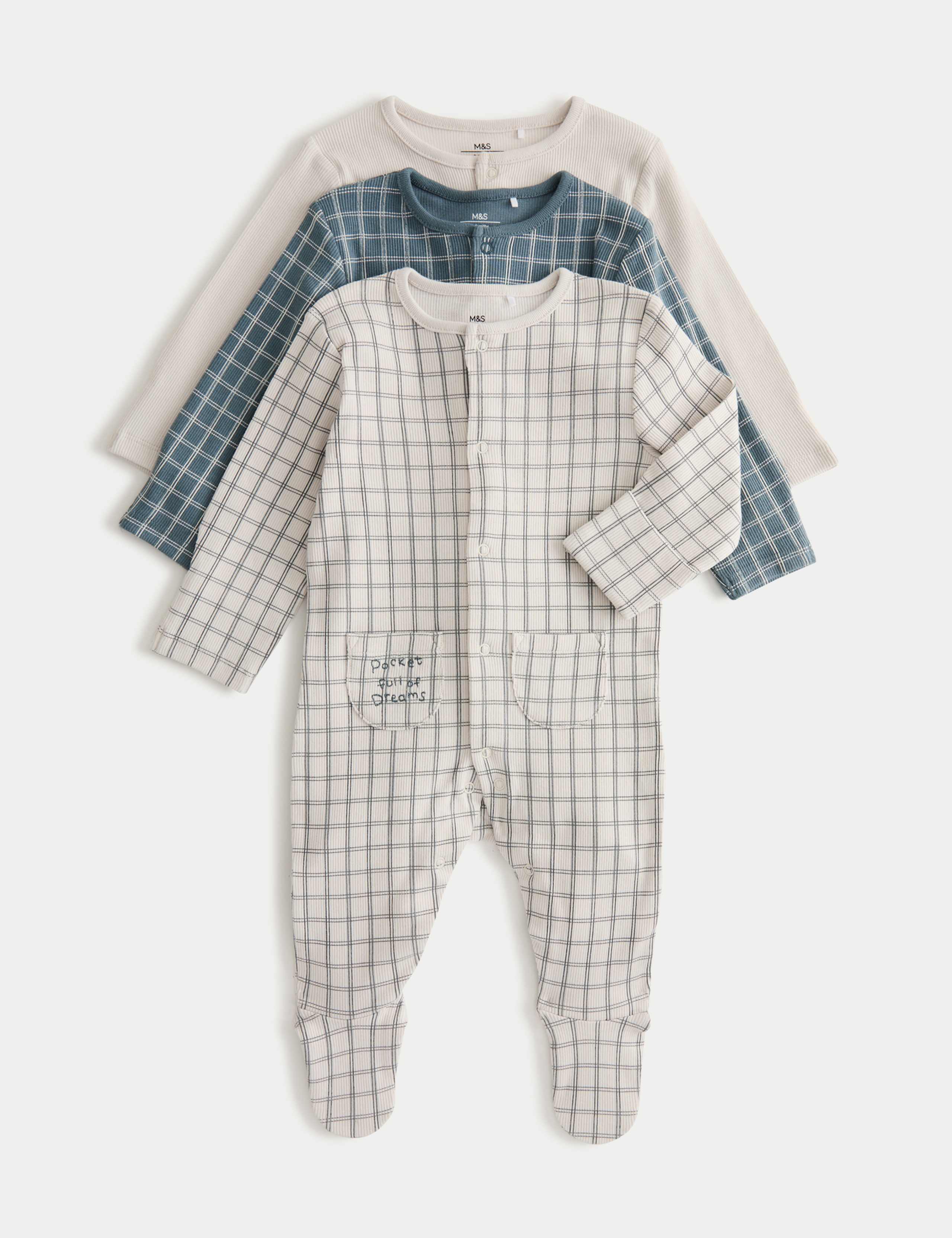 3 Pack Cotton Rich Sleepsuits (0-3 Yrs) 1 of 3