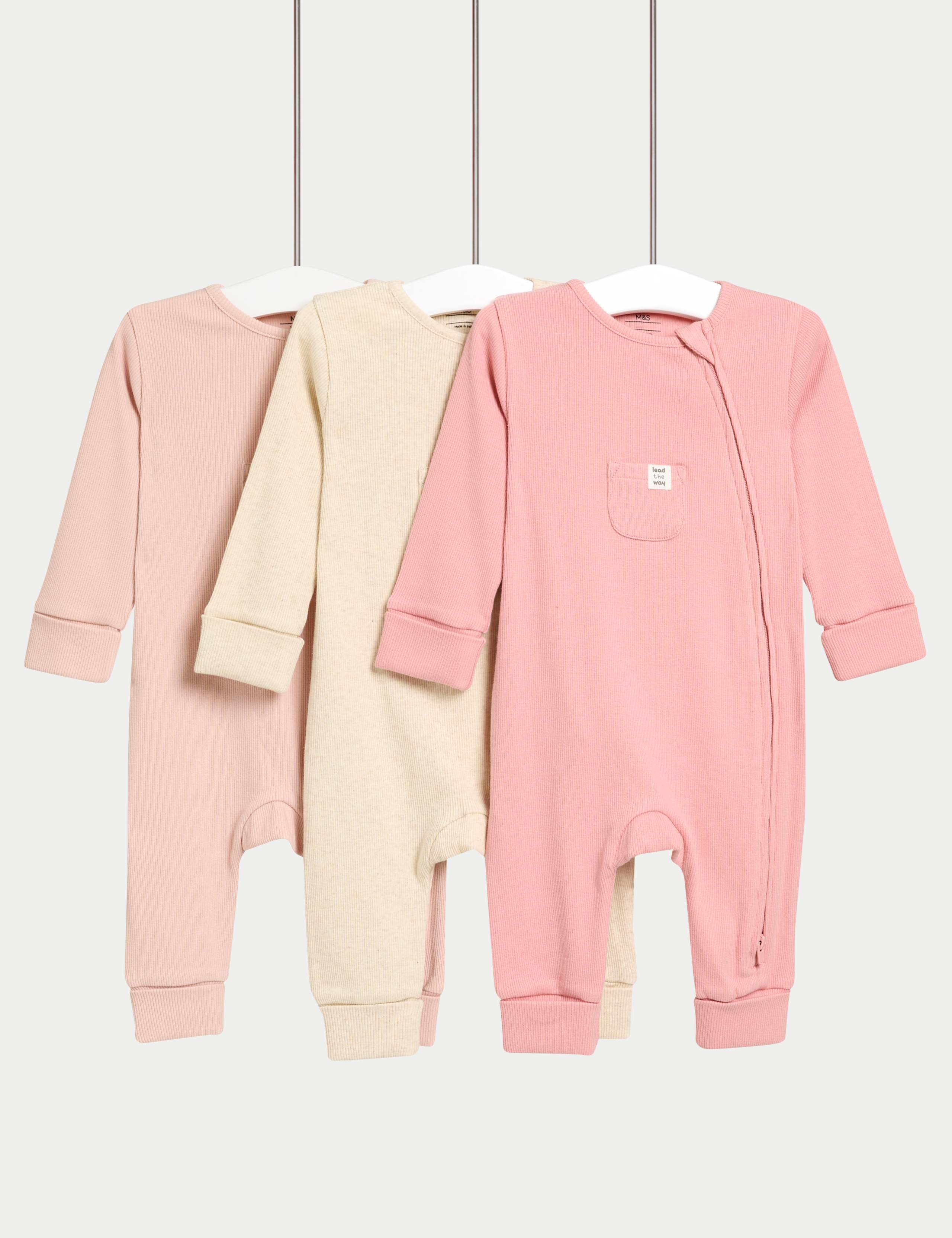 3 Pack Cotton Rich Zip Sleepsuits (6½lbs-3 Yrs) 1 of 6