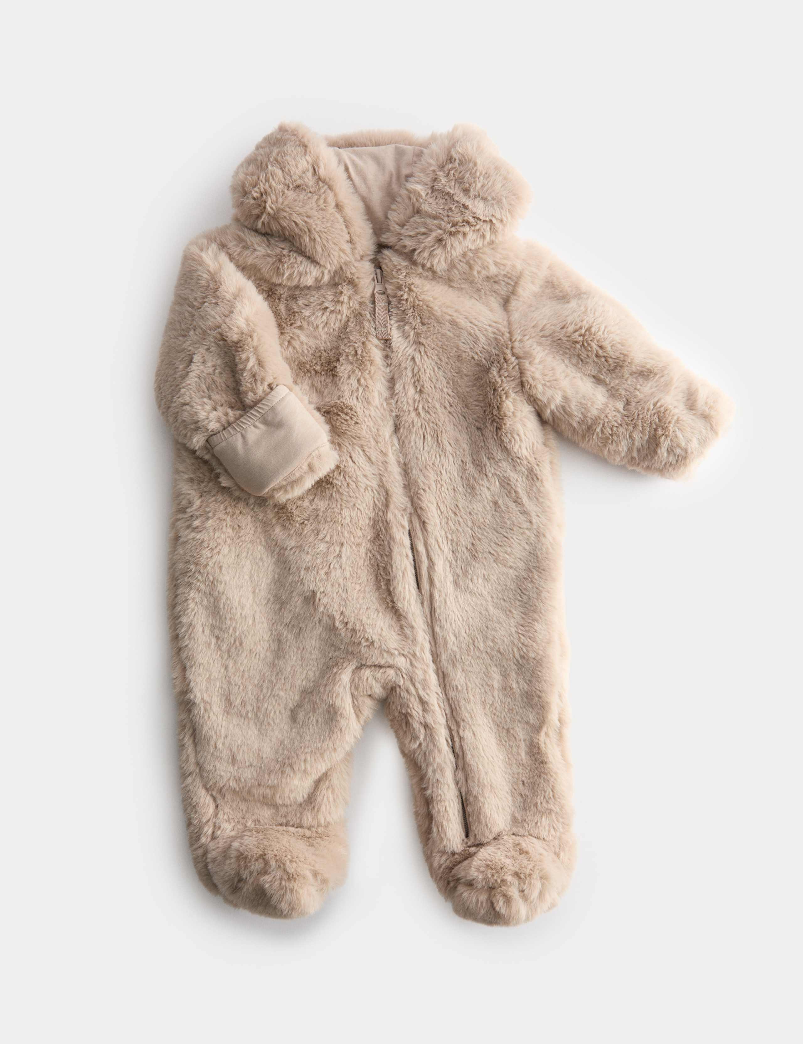 Faux Fur Hooded Pramsuit (0-12 Mths) 1 of 4
