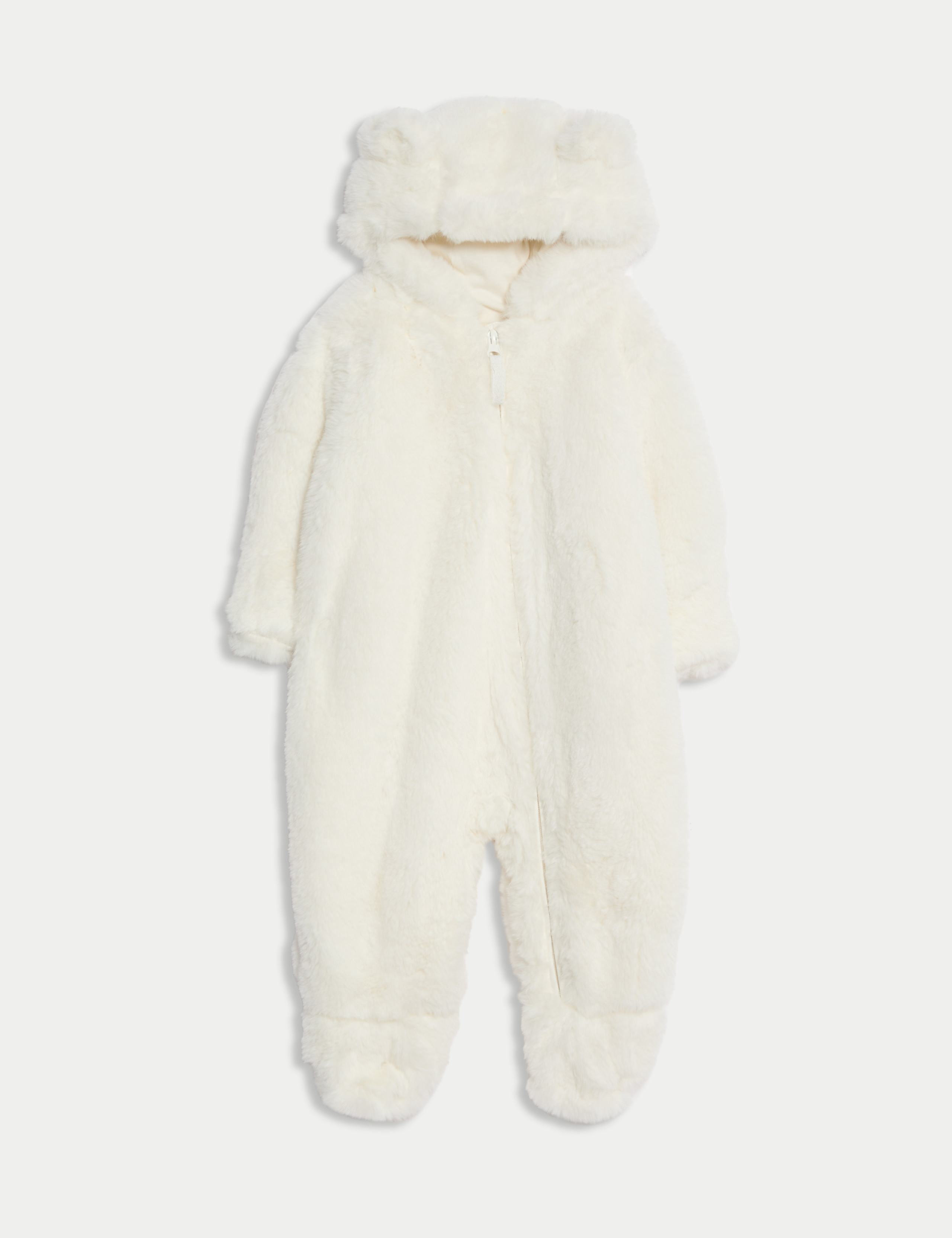 Faux Fur Hooded Pramsuit (0-12 Mths) 1 of 4