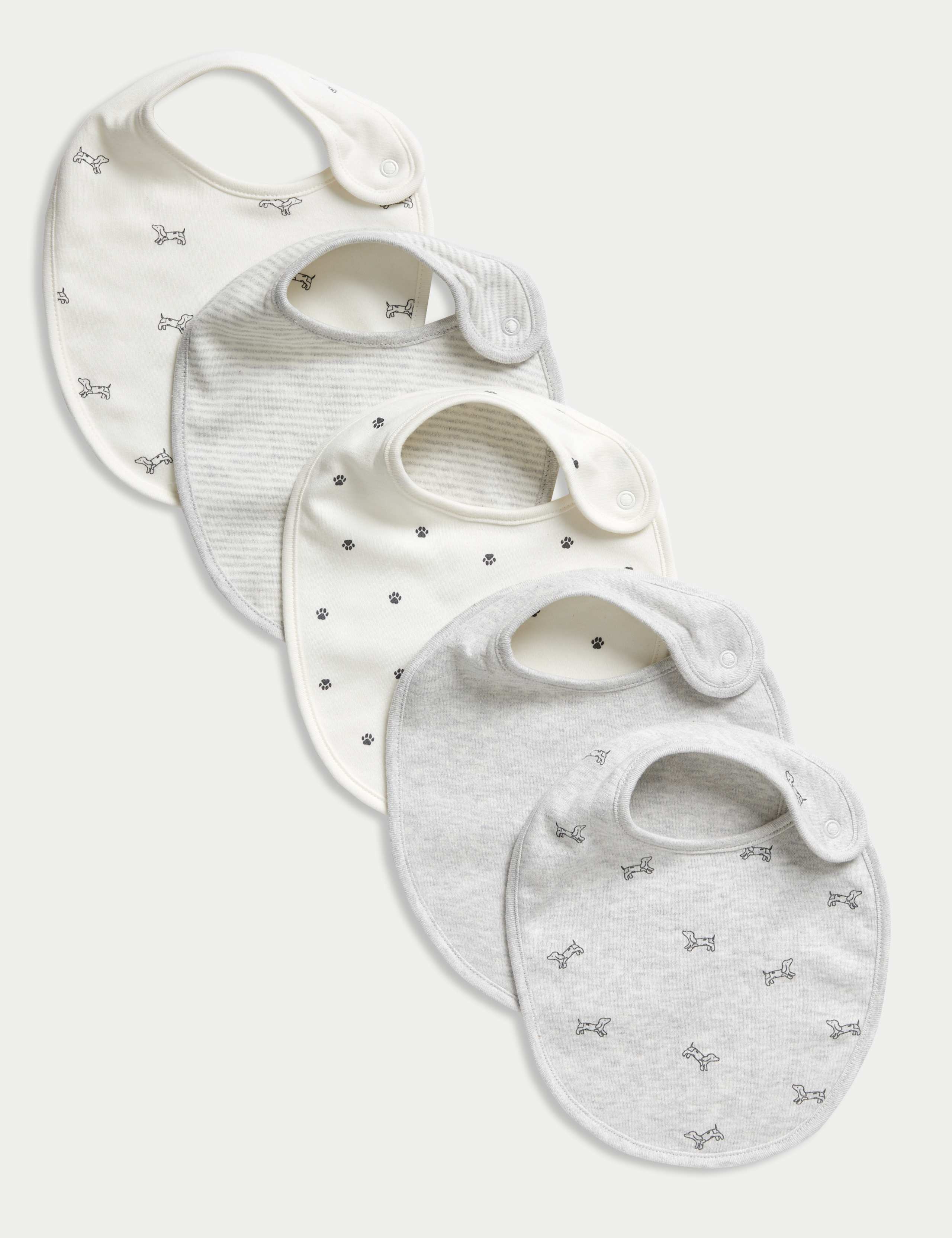 5pk Pure Cotton Dog Print Bibs 1 of 3