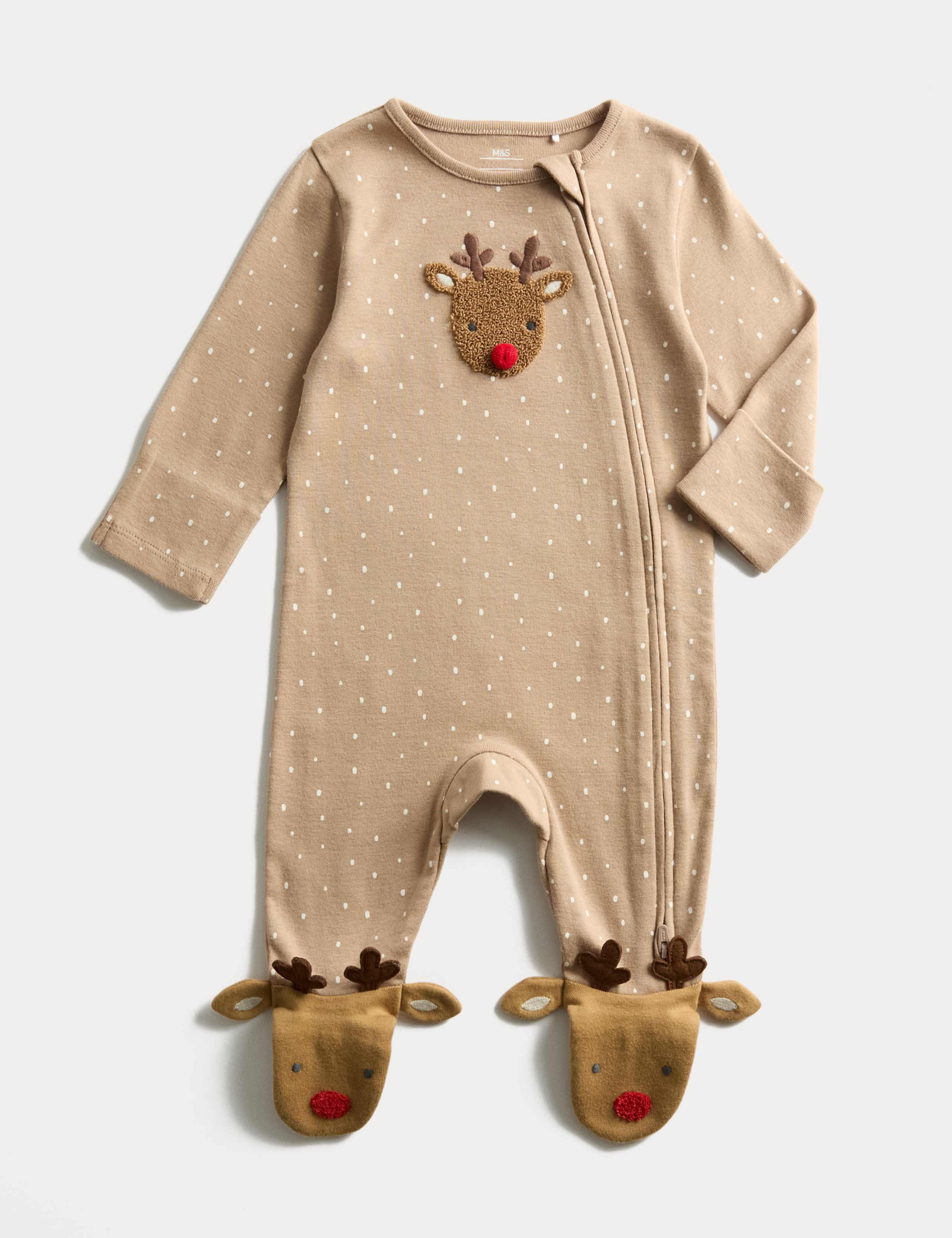 Pure Cotton Novelty Reindeer Sleepsuit (0-12 Mths) 1 of 3