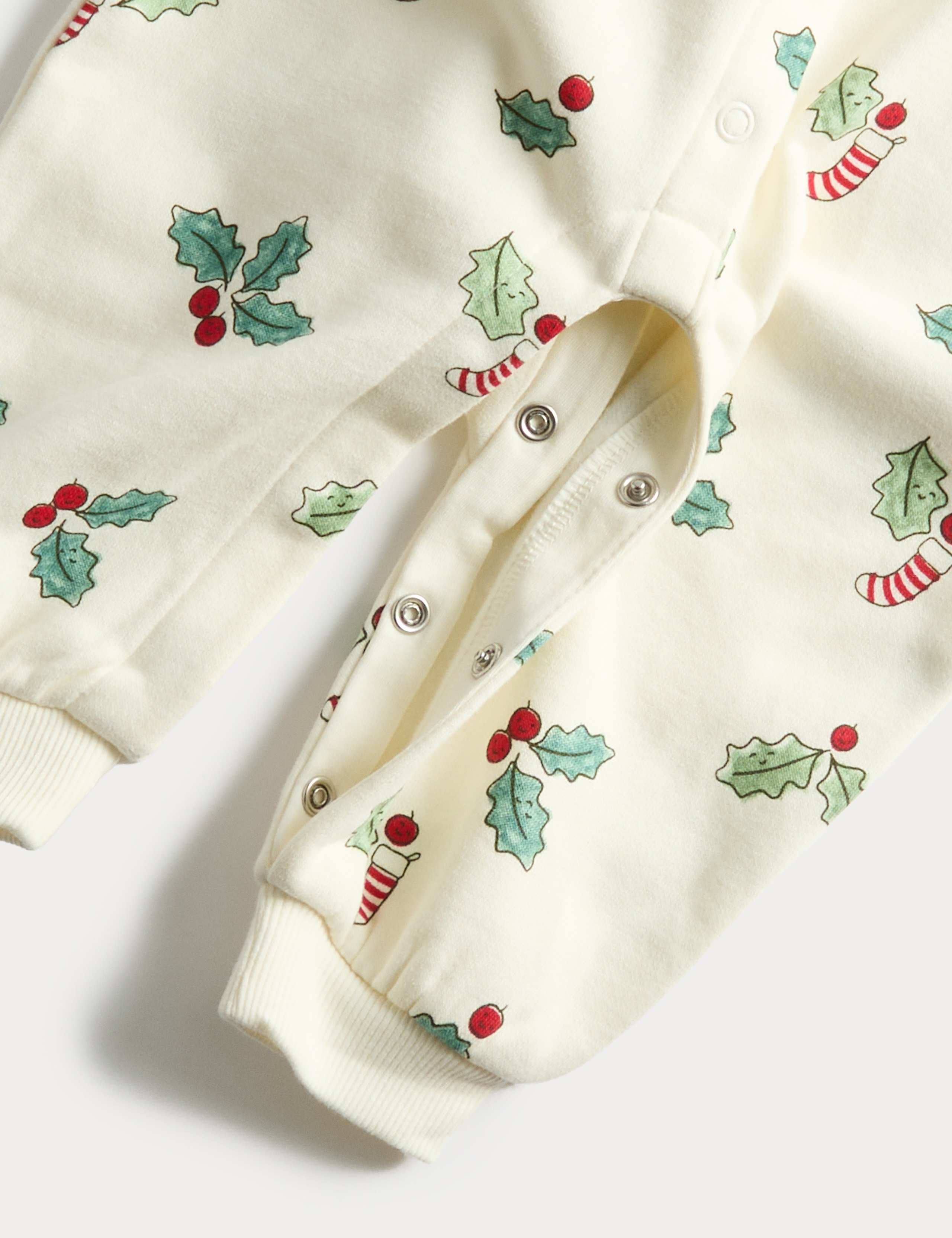 Cotton Rich Novelty Holly Print Hooded All in One (0 Mths-3 Yrs) 3 of 3