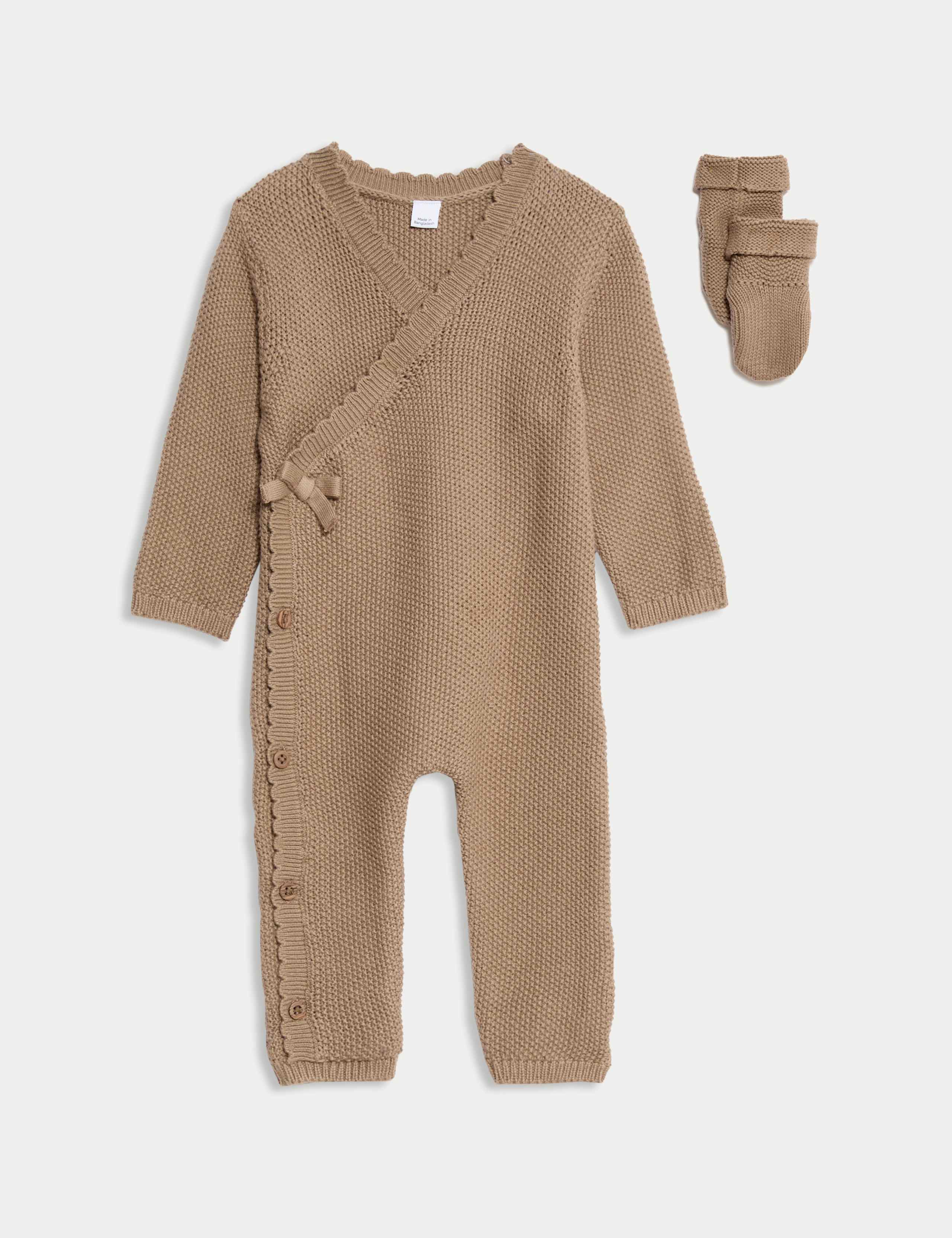 Pure Cotton Knitted All in One with Booties (0-12 Mths) 1 of 4