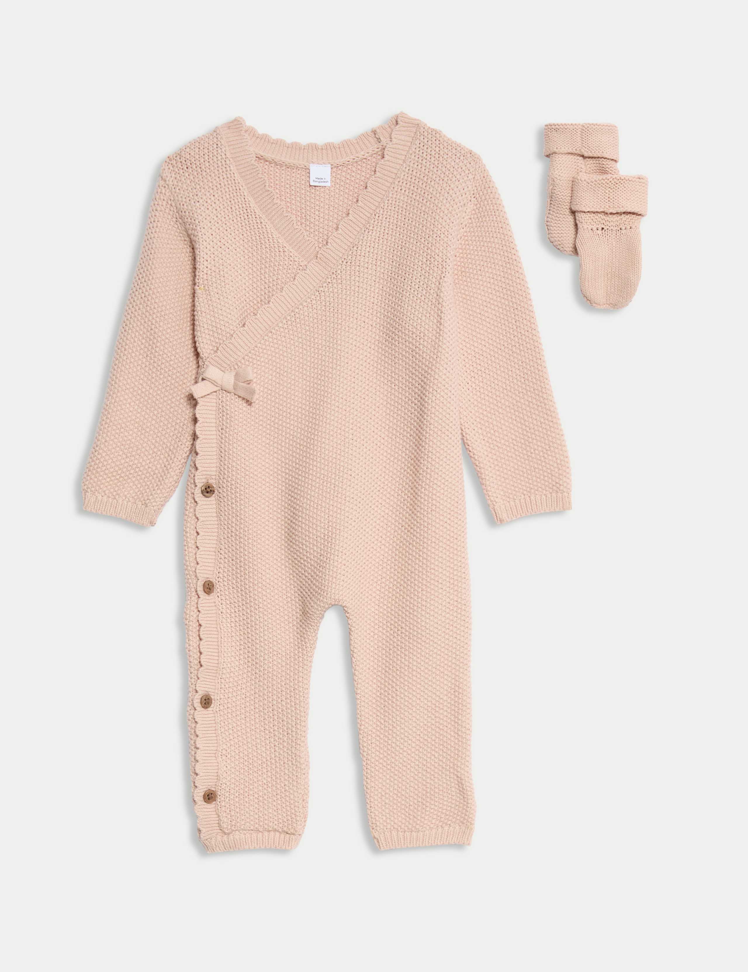 Pure Cotton Knitted All in One with Booties (0-12 Mths) 1 of 4