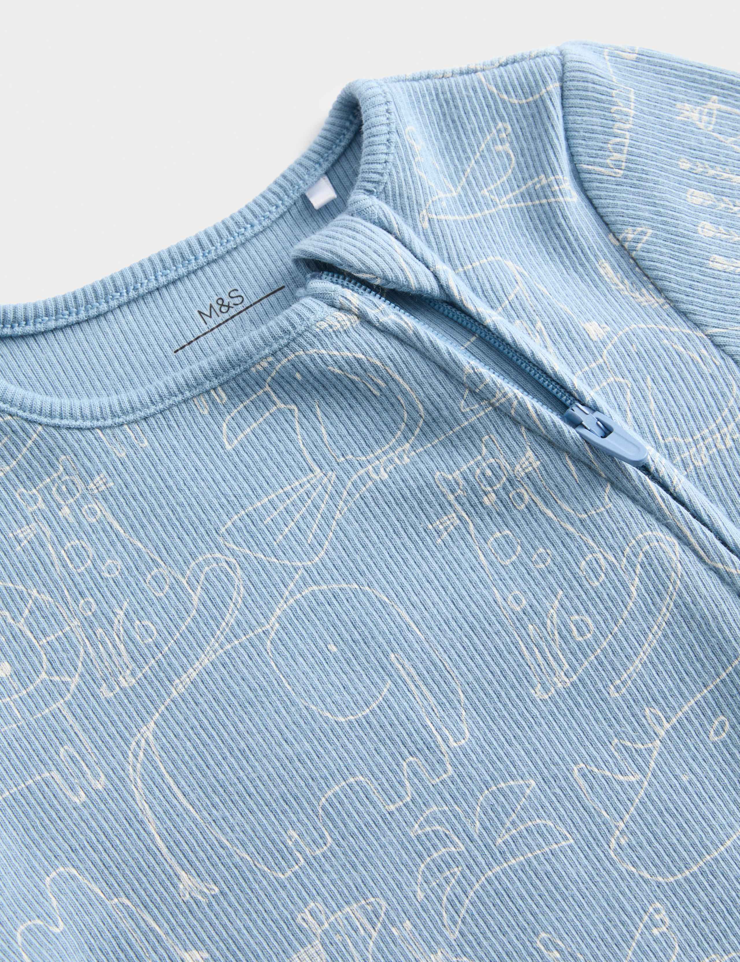 3pk Cotton Rich Ribbed Safari Sleepsuits (0-3 Yrs) 2 of 3