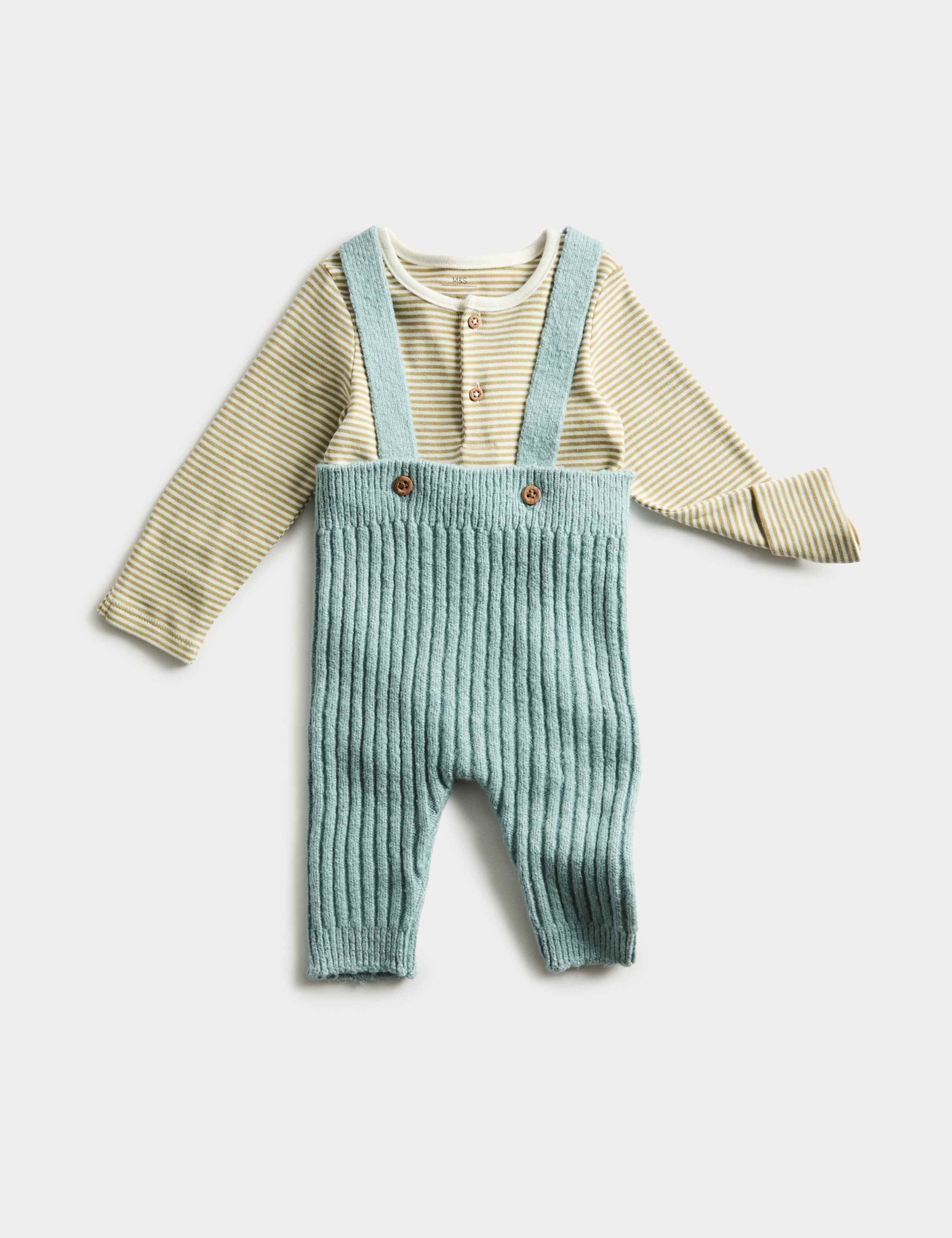2pc Cotton Rich Sprig Dungaree Outfit (0-12 Mths) 1 of 3