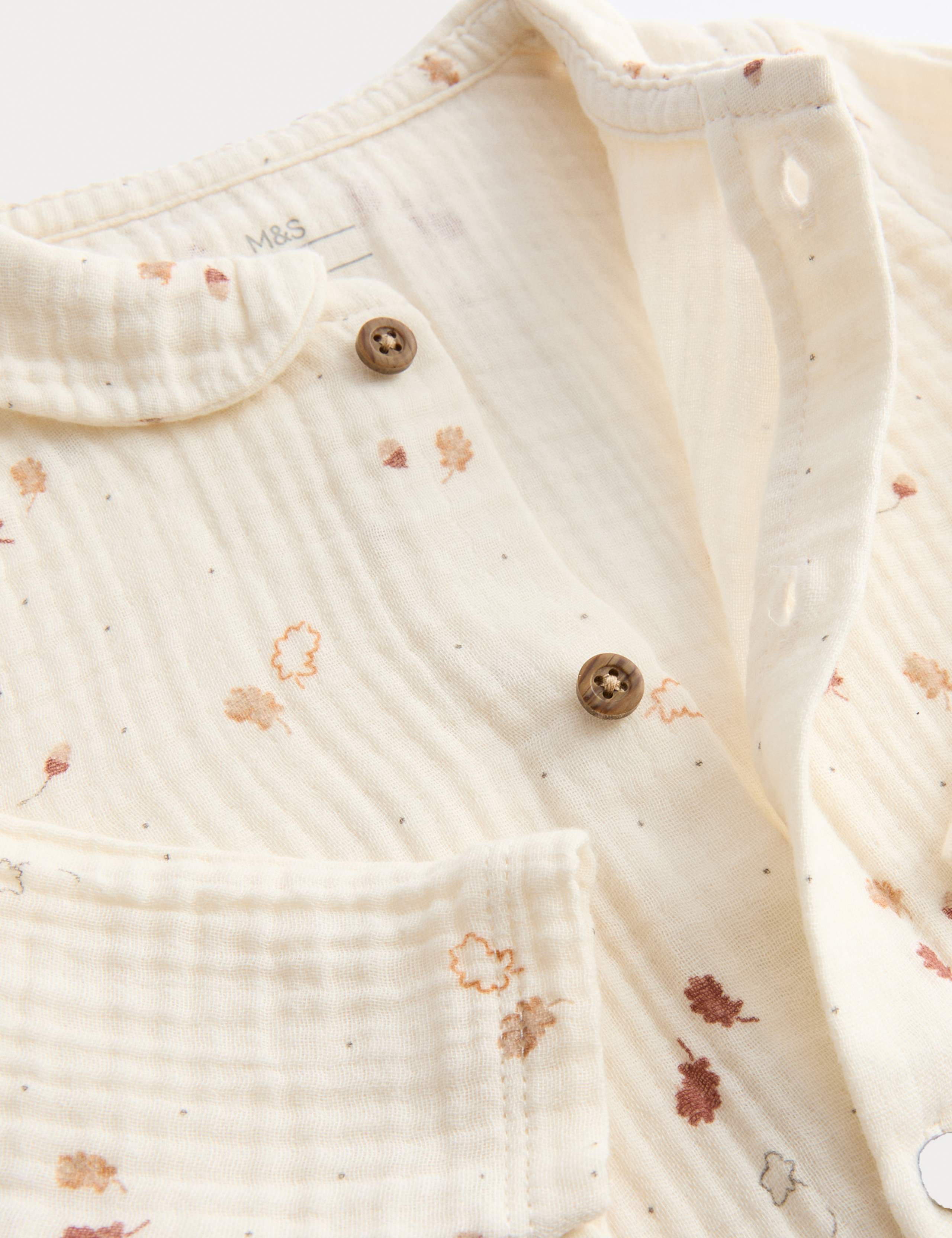 Pure Cotton Woven Leaf Collared All In One (0-12 Mths) 2 of 3
