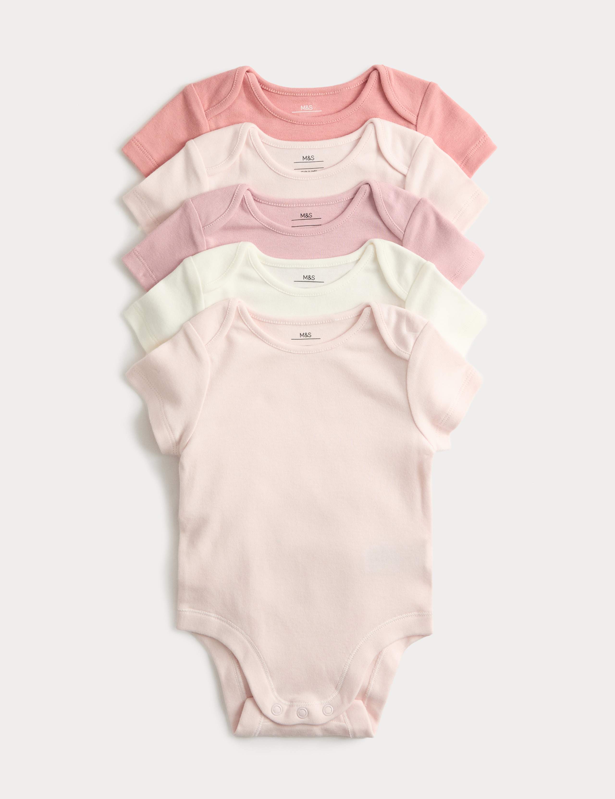 5pk Pure Cotton Plain Short Sleeve Bodysuits (0-3 Yrs) 1 of 3