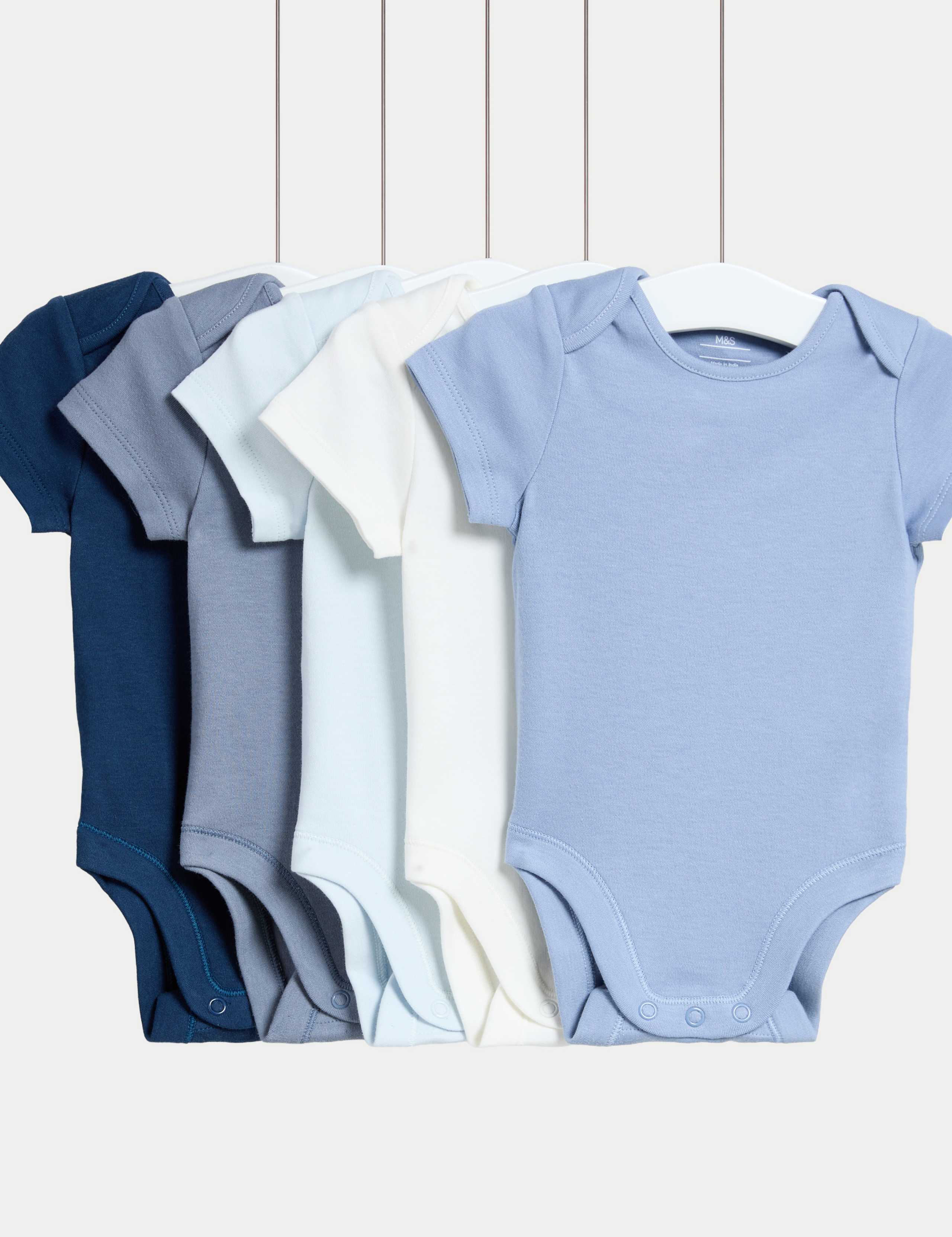5 Pack Pure Cotton Plain Short Sleeve Bodysuits (0-3 Yrs) 1 of 1