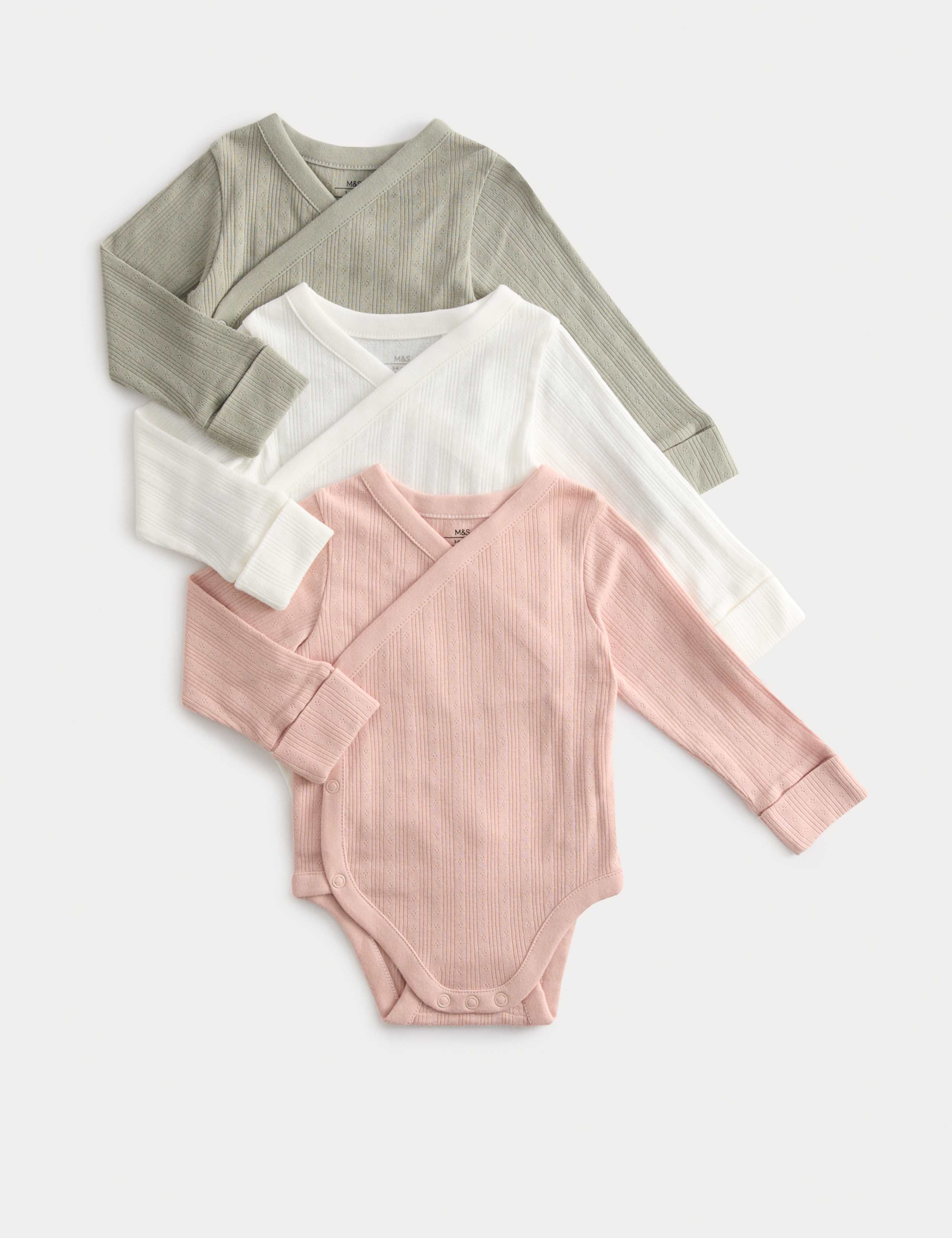 3 Pack Pure Cotton Wrap Bodysuits (6½lbs-3 Yrs) 1 of 5