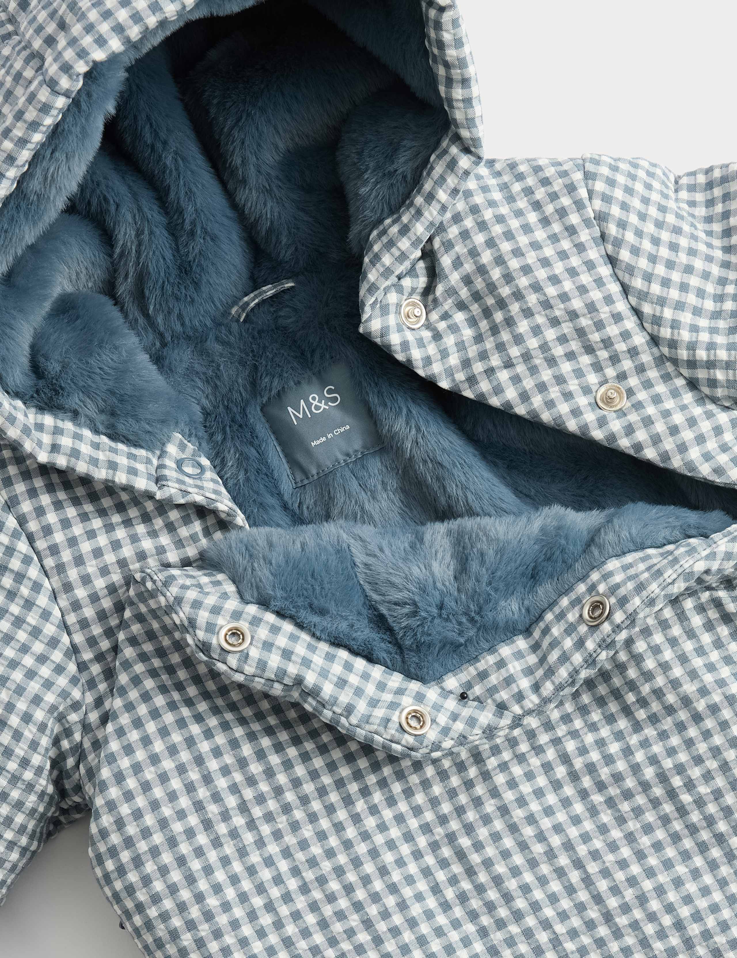 Gingham Faux Fur Lined Pramsuit (0-12 Mths) 2 of 3