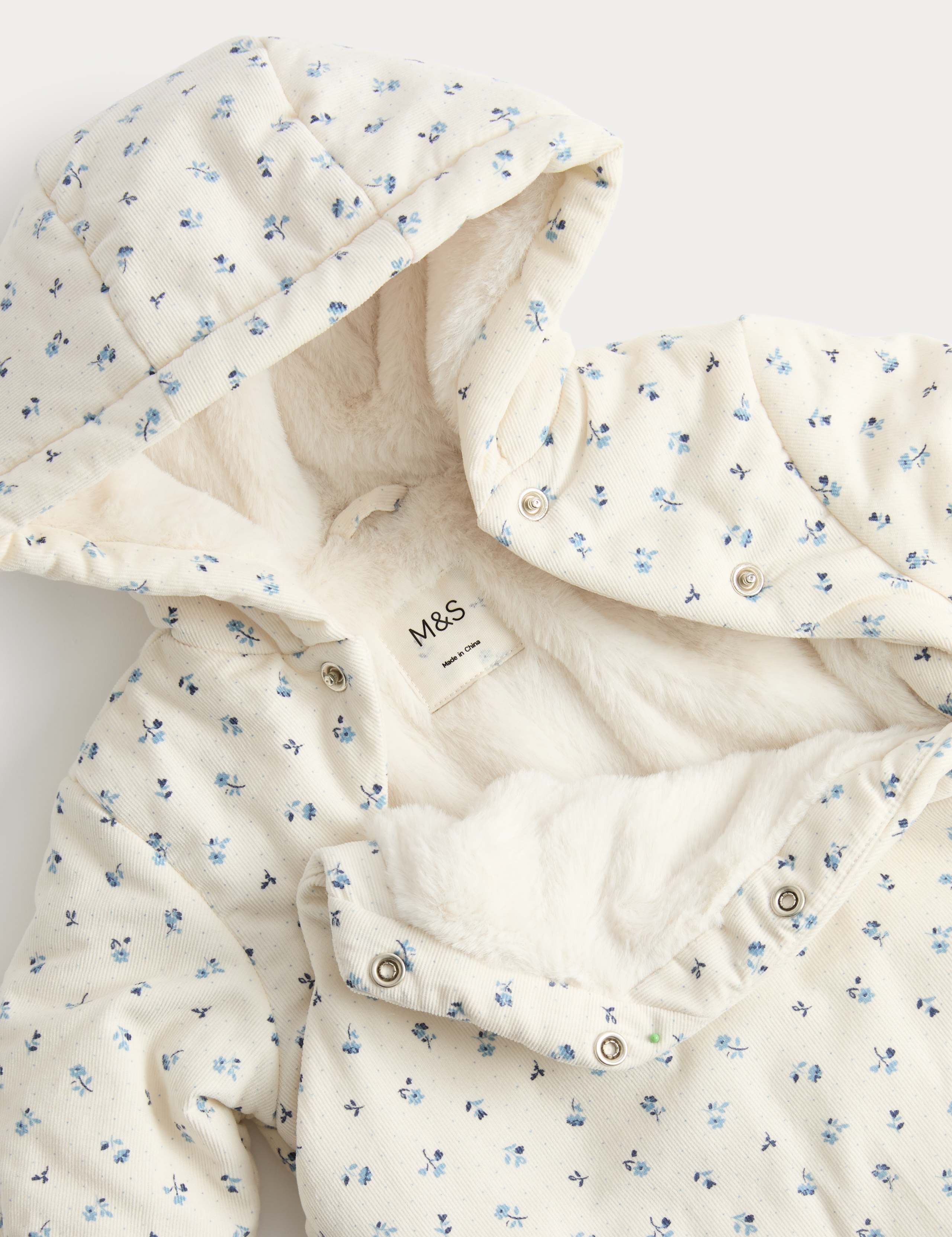 Pure Cotton Floral Cord Pramsuit (0-12 Mths) 2 of 3