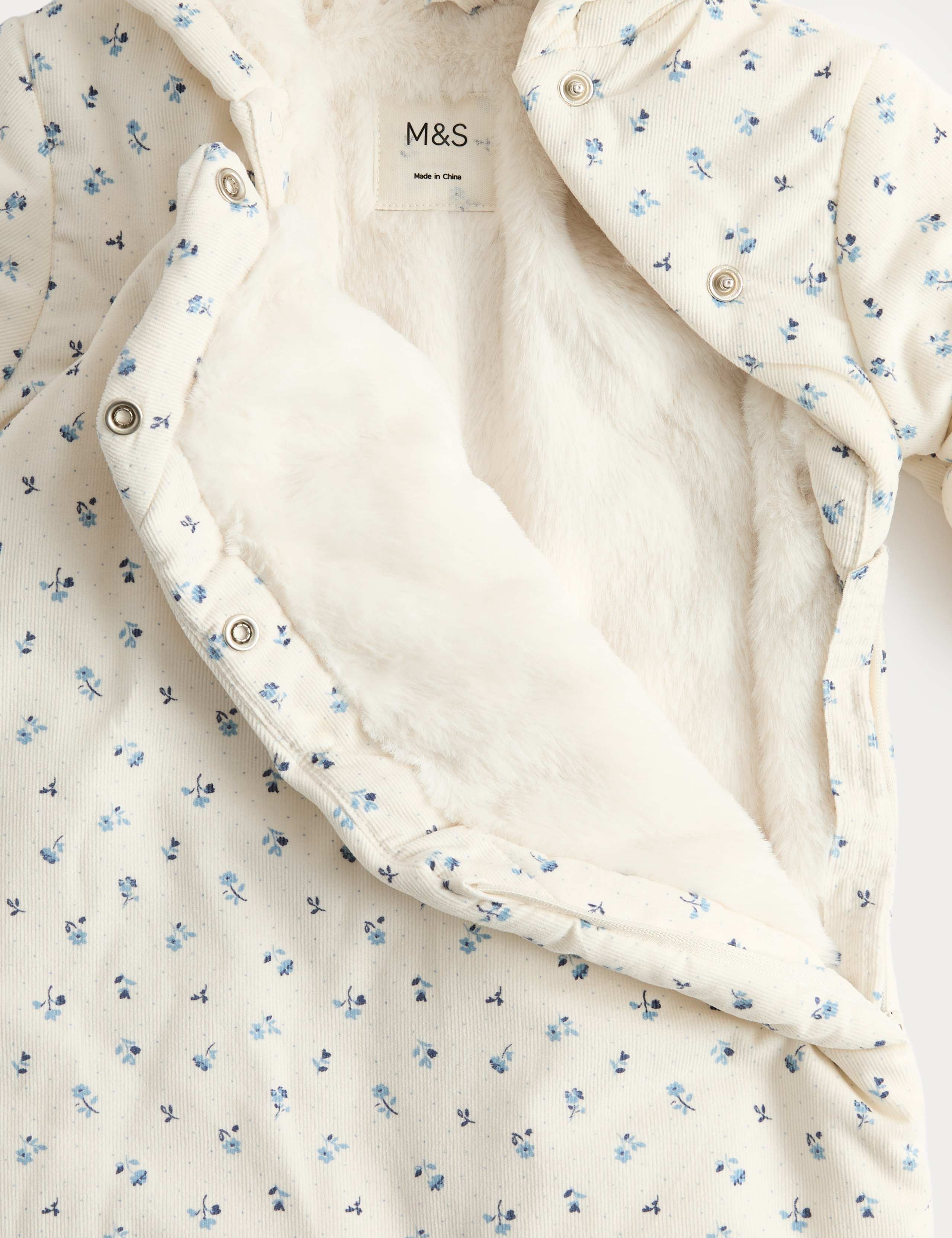 Pure Cotton Floral Cord Pramsuit (0-12 Mths) 3 of 3