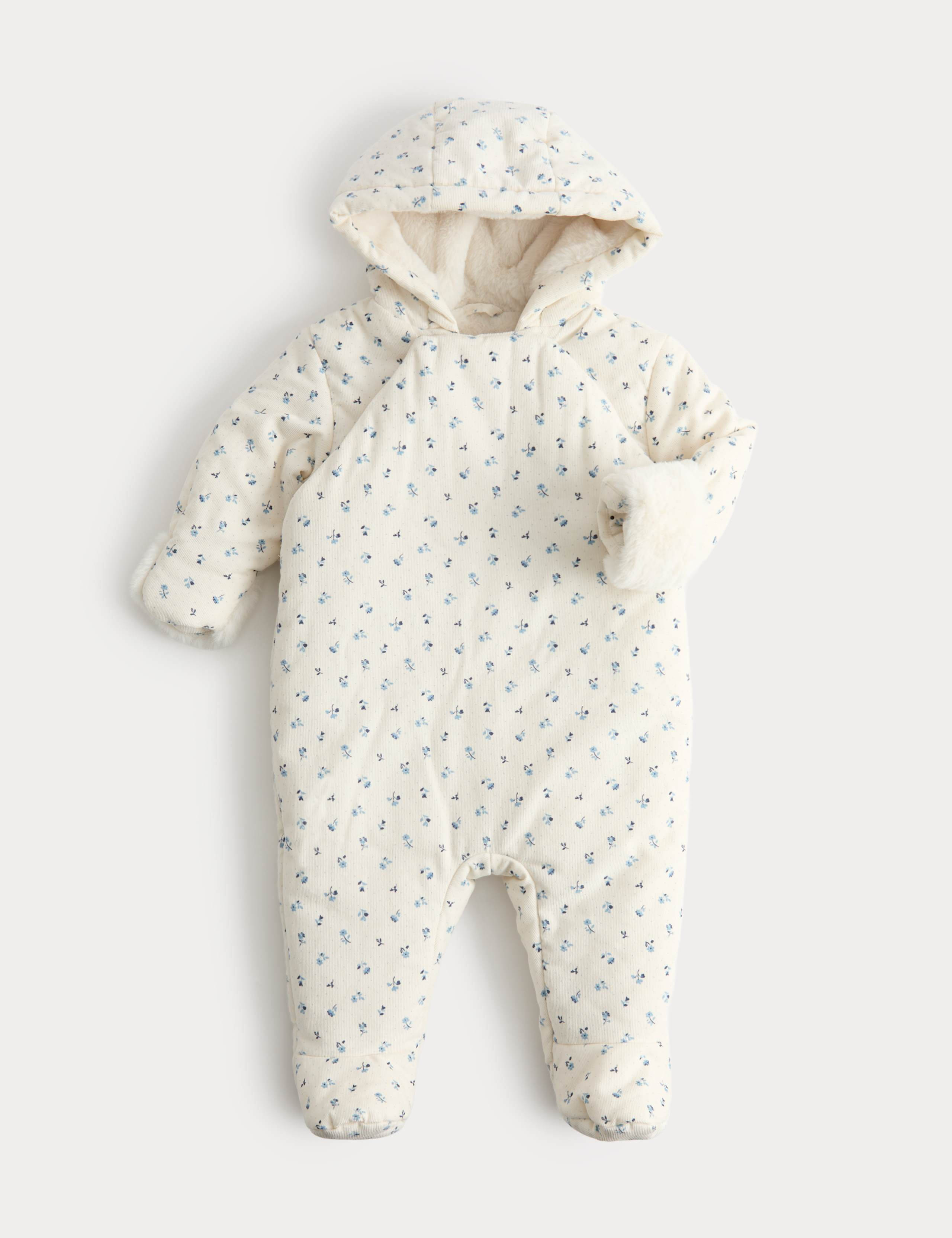 Pure Cotton Floral Cord Pramsuit (0-12 Mths) 1 of 3