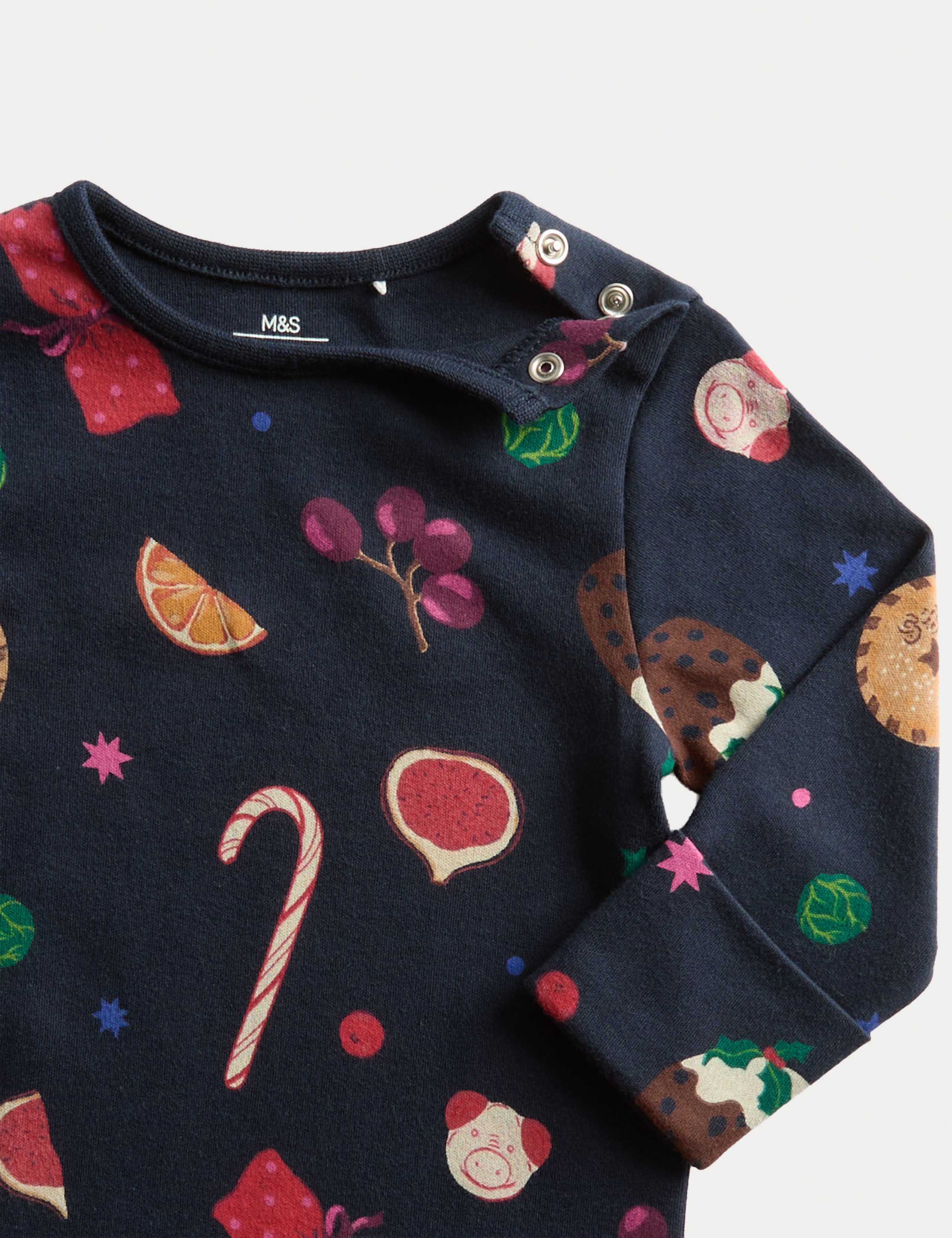 Pure Cotton Christmas Print Sleepsuit (0 Mths-3 Yrs) 3 of 3